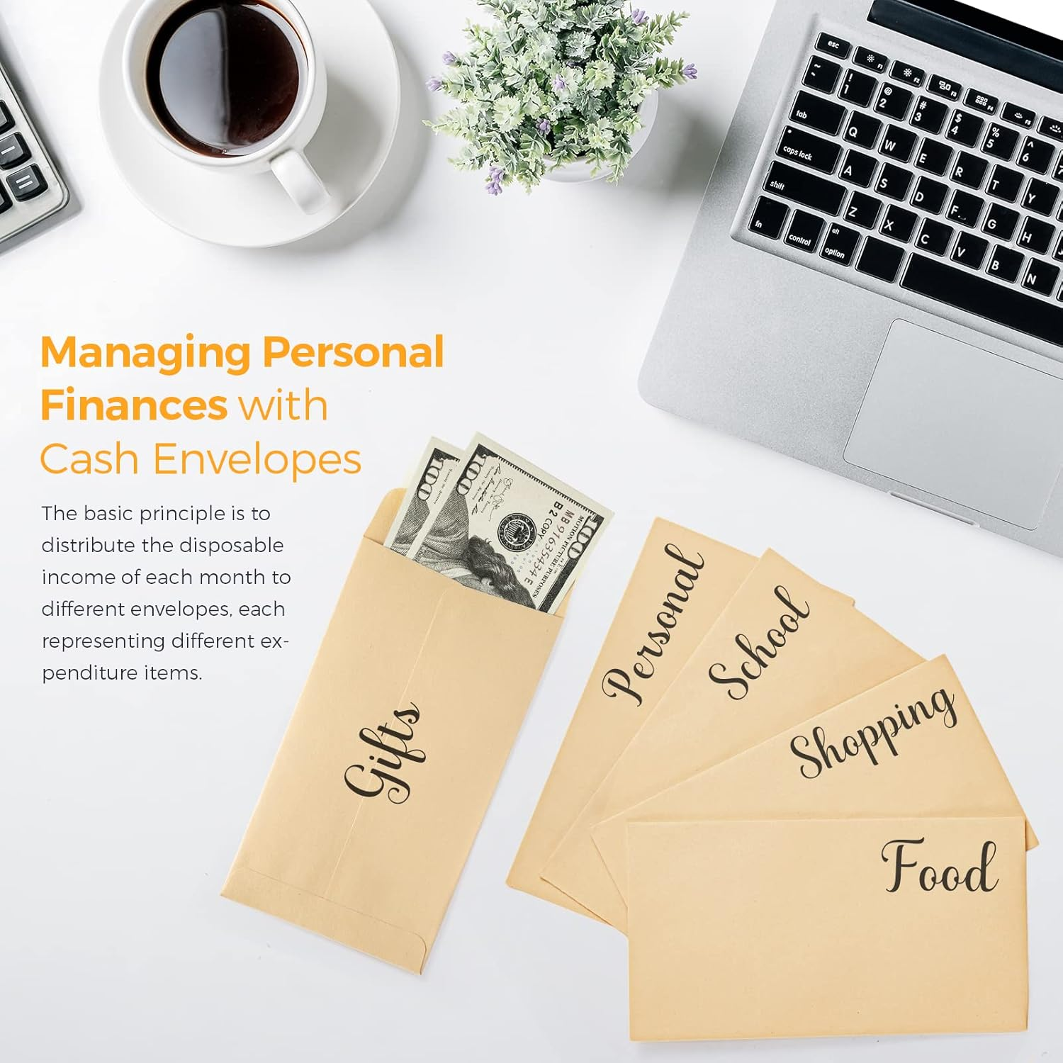 ACSTEP 100 PACK Brown Cash Envelopes 3 1/2 X 6 1/2 for Budgeting, Small Kraft Money Envelopes Self Adhesive for Cash, Coins, Check, Seeds, Money Savings Challenges image number 6