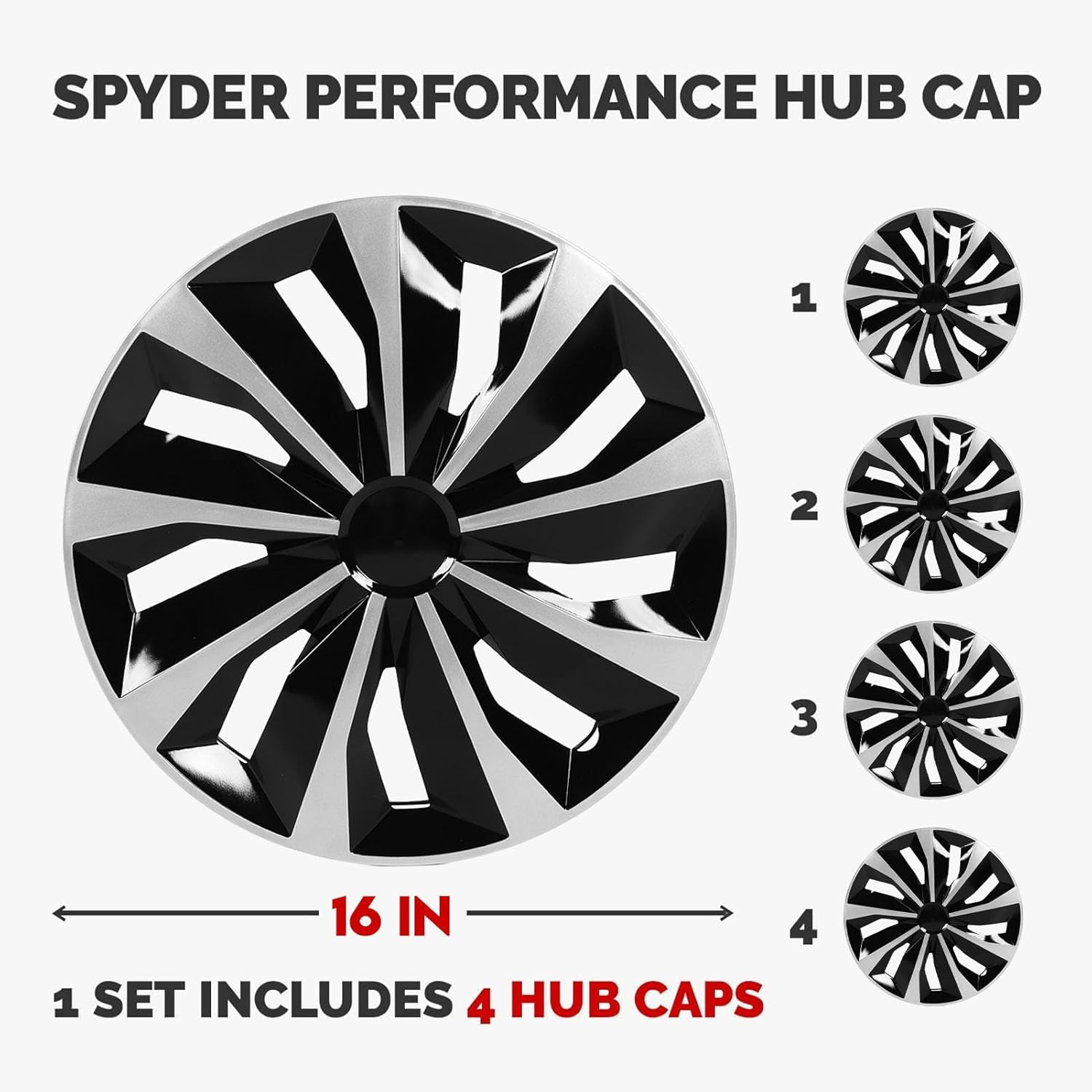 Xtevu 16In Premium Silver and Gunmetal Hubcaps Set of 4 Wheel Covers Snap - on Replacement for Camry Corolla Most Cars - Automotive Hubcaps image number 6