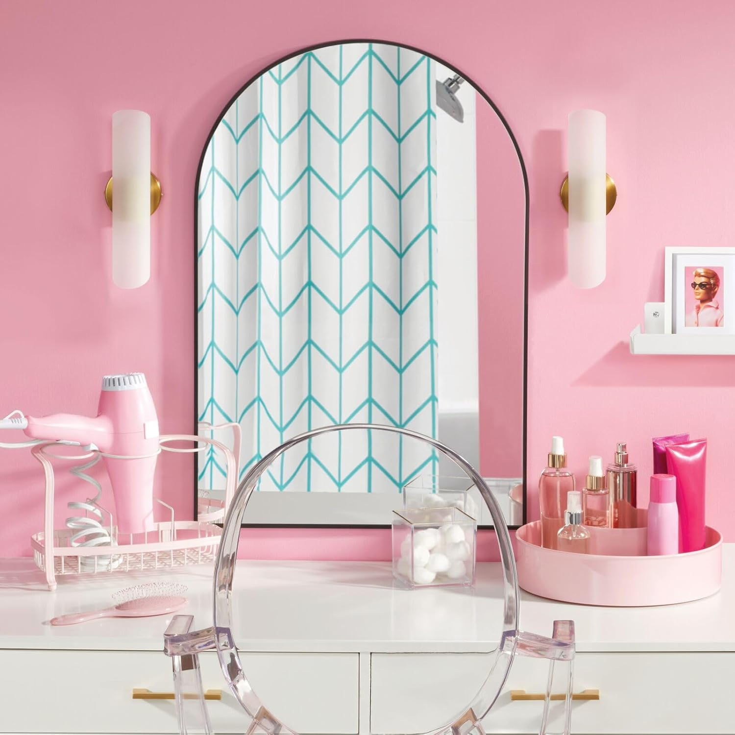 Mdesign Hair Care & Styling Tool Organiser Holder Hair Dryer Holder Freestanding - Hairdryer Holder Store Hot Tools Made with Strong Steel - Hair Straightener Holder for Small Bathrooms - Light Pink image number 2