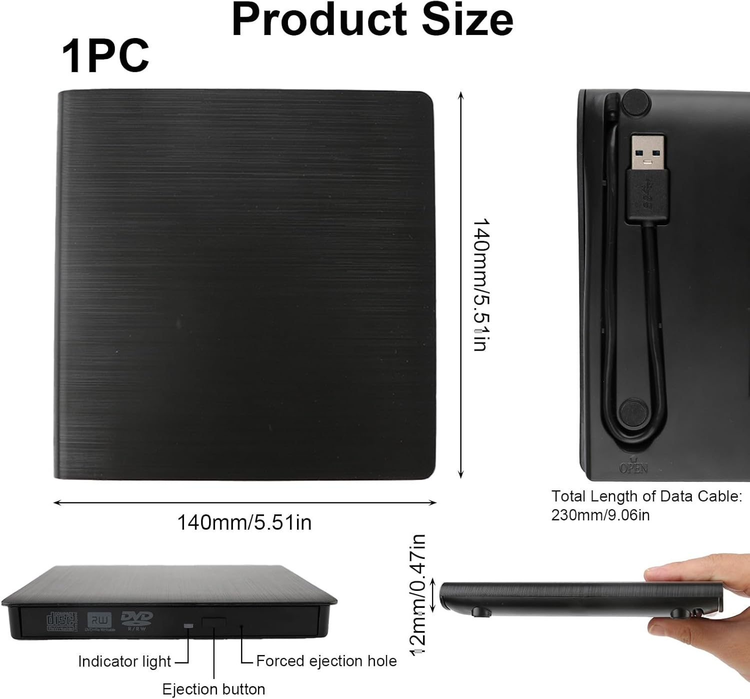 External CD DVD Drive, CD Burner, USB 3.0 Portable External Writer Reader for Laptop Desktop Windows Linux, High Speed Data Transfer Slim Lightweight Optical Disc Drive Reading & Burning image number 4