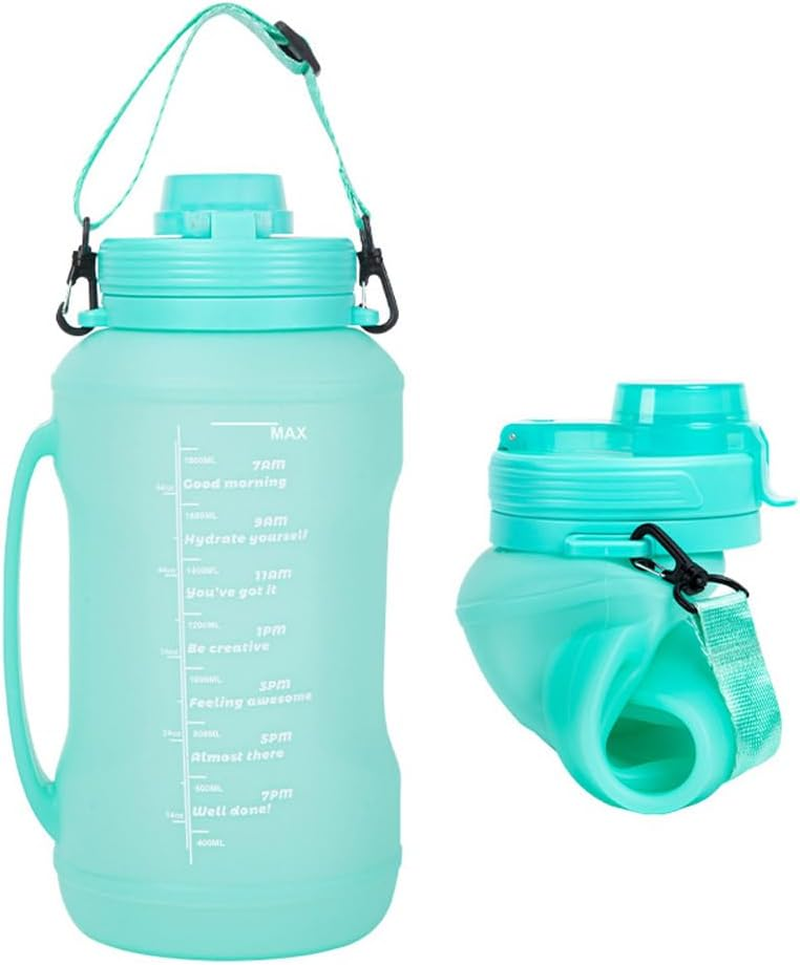 Tootoo 2L Folding Silicone Straw Roll Cup Resistant Outdoor Camping Sports Water Cup (Blue)