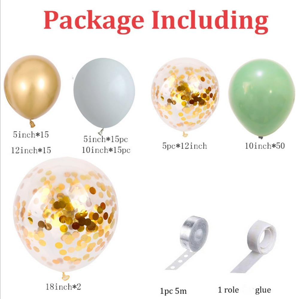 LDFWAYAU Olive Green Balloon Garland Arch Kit DIY Party Decorations White Gold Confetti Sage Green and Gold Meatllic Chorme Latex Balloons Set for Baby Shower Wedding Party (Green1) - Green1 image number 1