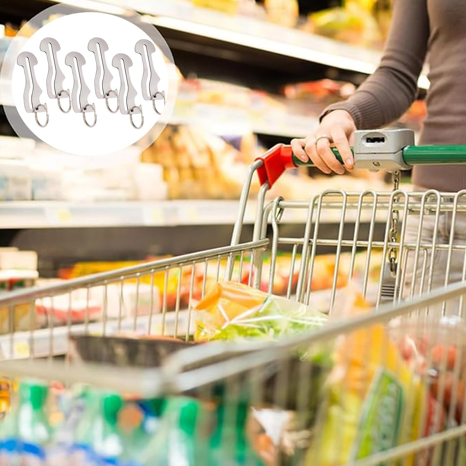 Roczential 6 Pieces Stainless Steel Shopping Cart Tokens and Disassembly Key Ring, Suitable for Supermarket and Convenience Store Unlocking image number 5