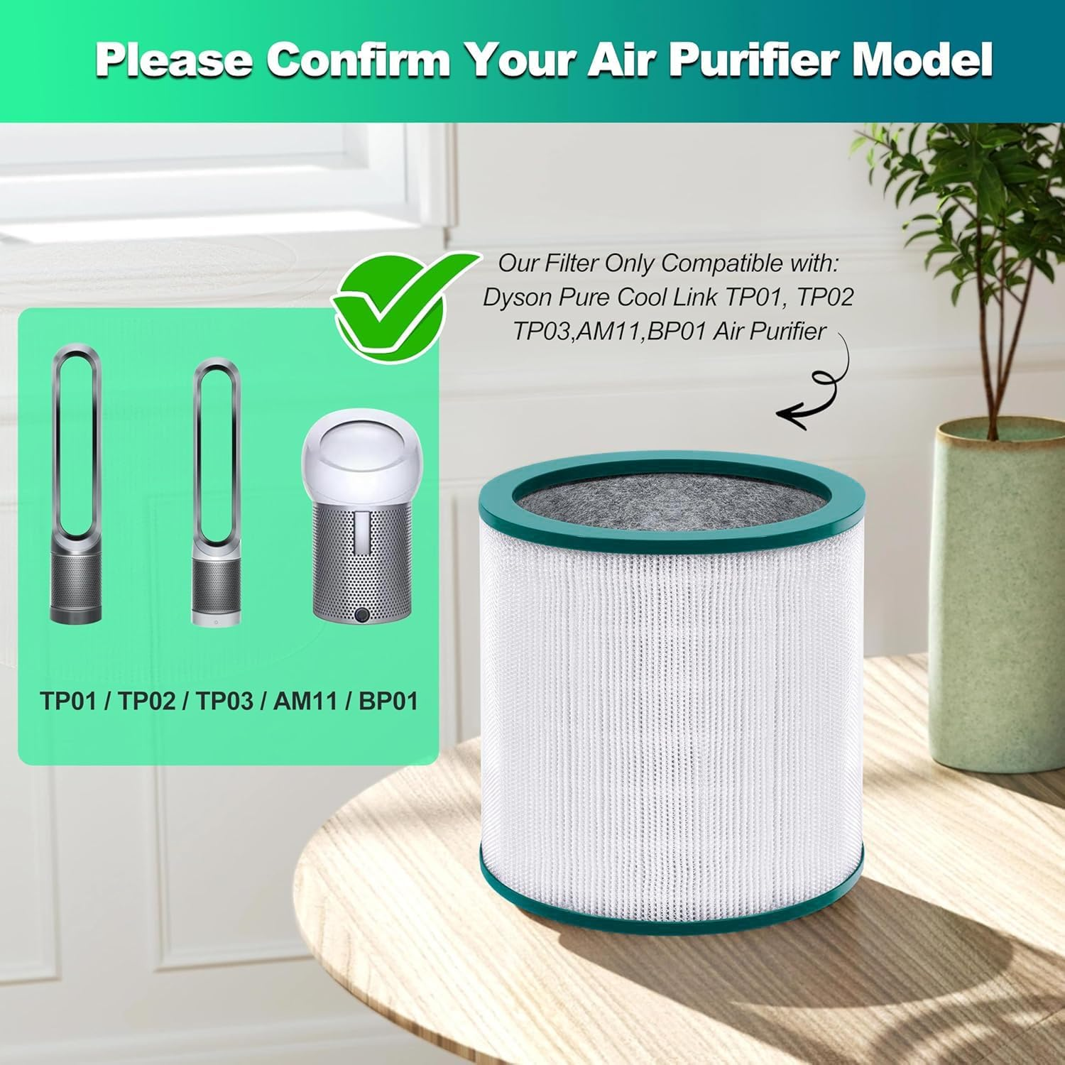True HEPA Replacement Filter Compatible with Dyson Tower Purifier Pure Cool Link TP01, TP02, TP03, AM11, BP01 Models Compare to Part 968126-03 Air Purifier Filter Replacement