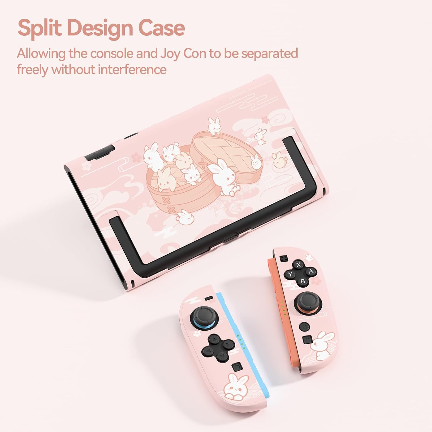 Geekshare Protective Shell Compatible with Switch 2, Kawaii Cartoon Dockable Case for Switch 2, Anti-Scratch and Shock-Absorption Design Cover Skin - Steamed Bun Rabbit image number 1