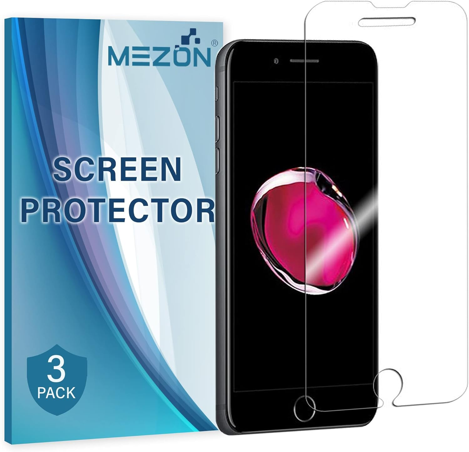 MEZON [3 Pack] Ultra Clear Screen Protector Film for Apple Iphone SE 2022/2020 / 8/7 / 6S / 6 &ndash; Case Friendly, Shock Absorption (Iphone SE 2020, Clear) image number 1