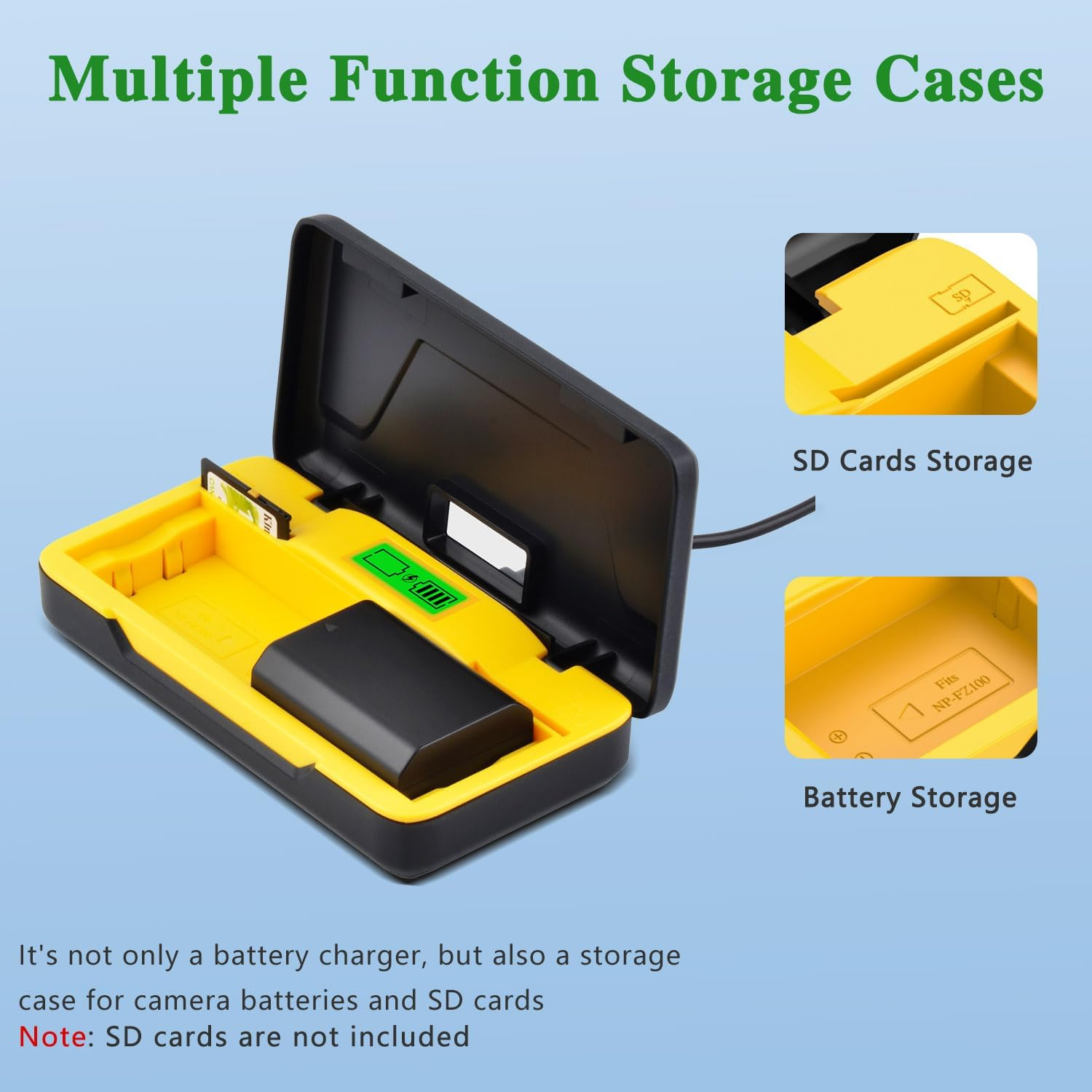 Tectra 2-Pack NP-FZ100 Battery with Type-C PD 20W Fast Charger Case for Sony ZV-E1 FX3 FX30 A7 III A6600 A6700 A7S III A7 IV A7R III A7C A9 A9 II A9R A9S A7R IV A7R V image number 5