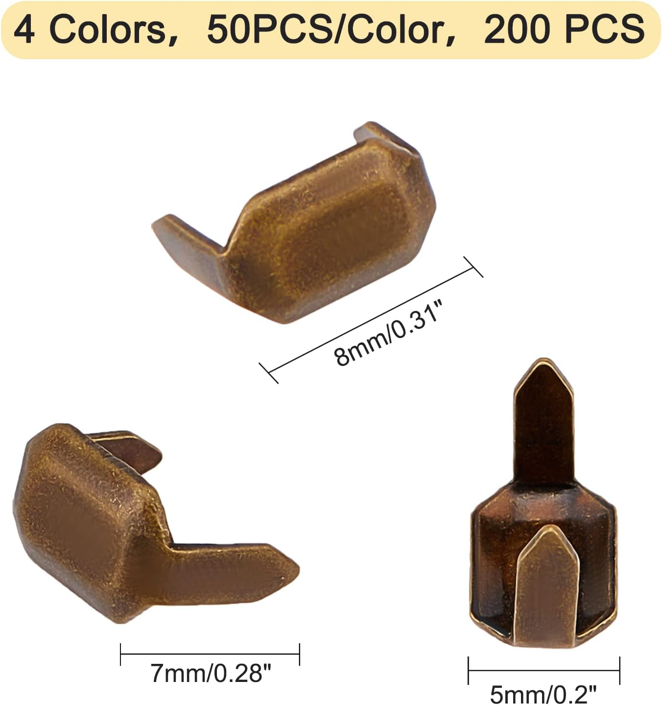 SUPERFINDINGS 200Pcs 4 Color Brass Belt Staples Claps 8X5Mm Rectangle Metal Leather Staples Leather Button for Belt Bag Replacement Repair Accessories image number 3