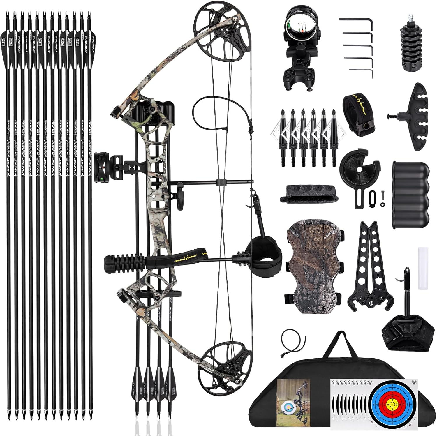 PANDARUS Archery Ready to Hunt Compound Bow Package for Adults and Teens,25"-31" Draw Length,0-70 Lbs Draw Weight Adjustable,Up to 320 Fps,Made in Usa,Lightweight Design New Bow
