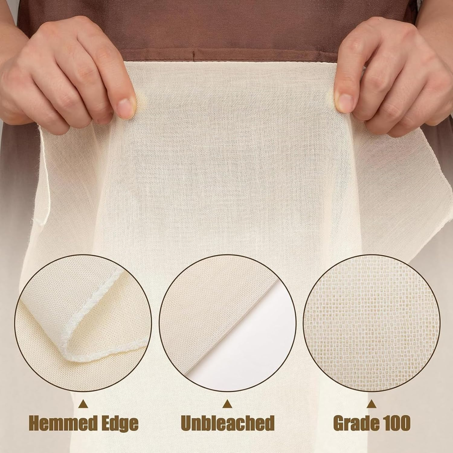 Tehttz 4Pcs 50X50Cm Cheesecloth for Straining, Organic Unbleached Cotton Cheesecloth with Hemmed Edge, Reusable Washable Unbleached Pure Cotton Cheesecloth for Cooking Brewing Coffee Tea image number 2