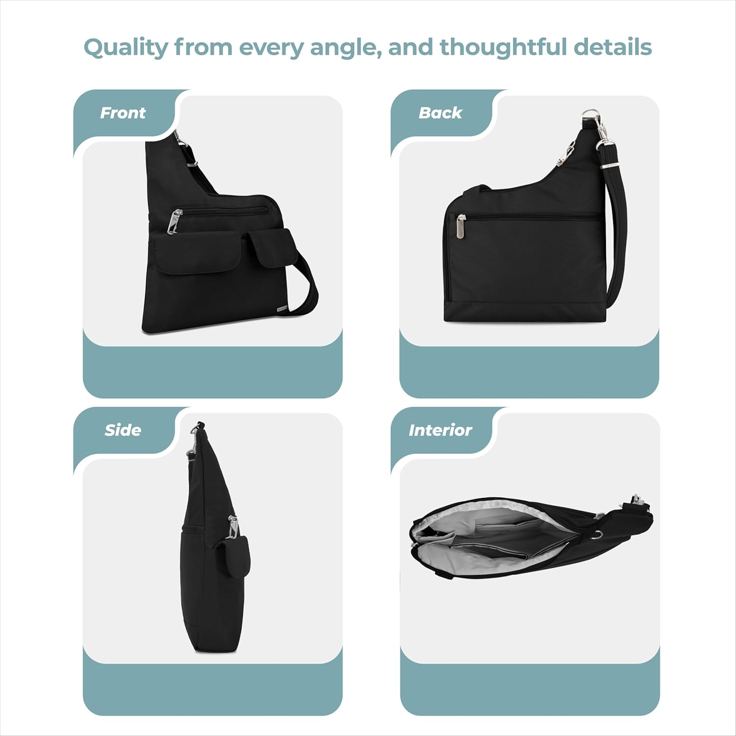 Travelon Anti-Theft Cross-Body Bag, Two Pocket, Black, One Size, Functional image number 6