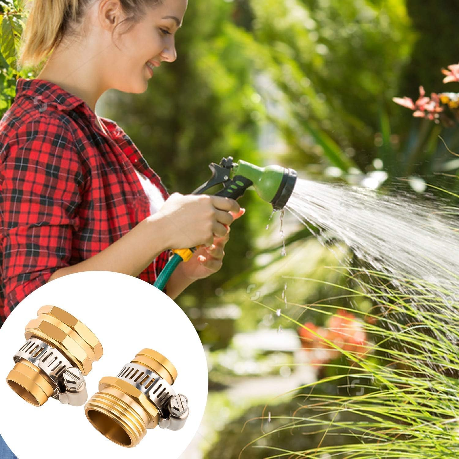 2 Sets Brass Garden Hose Repair Kit,Solid Brass Female and Male Hose Connector ，Fit for 3/4" or 5/8" Garden Hose Fitting image number 5