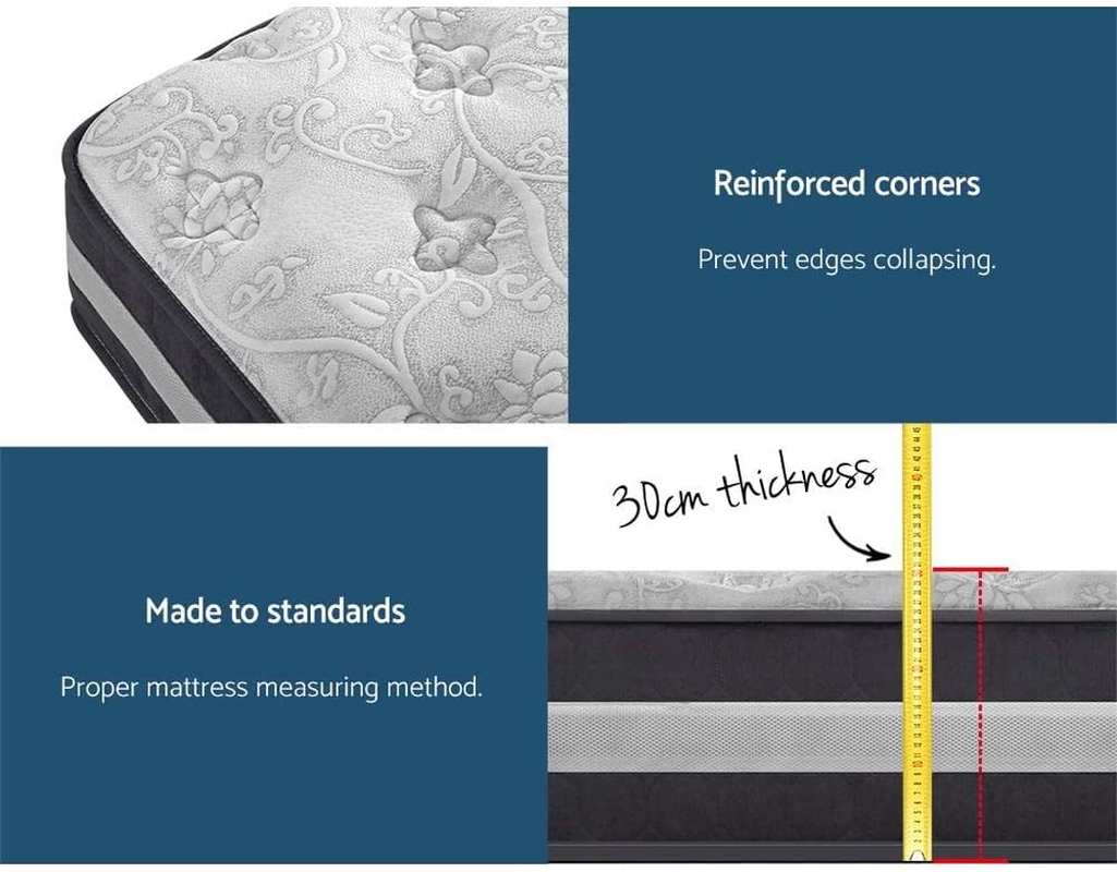 Giselle Bedding Queen Mattress Bed Mattresses Innerspring Foam 30Cm Thickness, with 7-Zone Pocket Spring System and Breathable Euro Top, 5Yrs Warranty, Medium Firm, White + Greywith Vacuum Packed image number 1