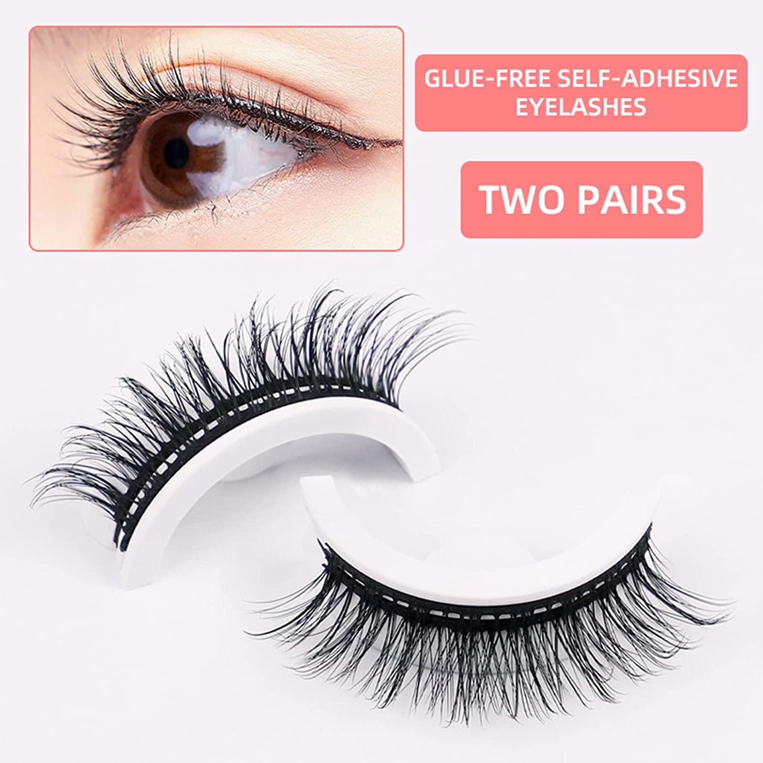 Reusable Self Adhesive False Eyelashes No Glue or Eyeliner Lashes Eyelashes Easy to Put on Non-Slip Waterproof Self Sticking False Lashes for Women 2 Pairs (F02) image number 3