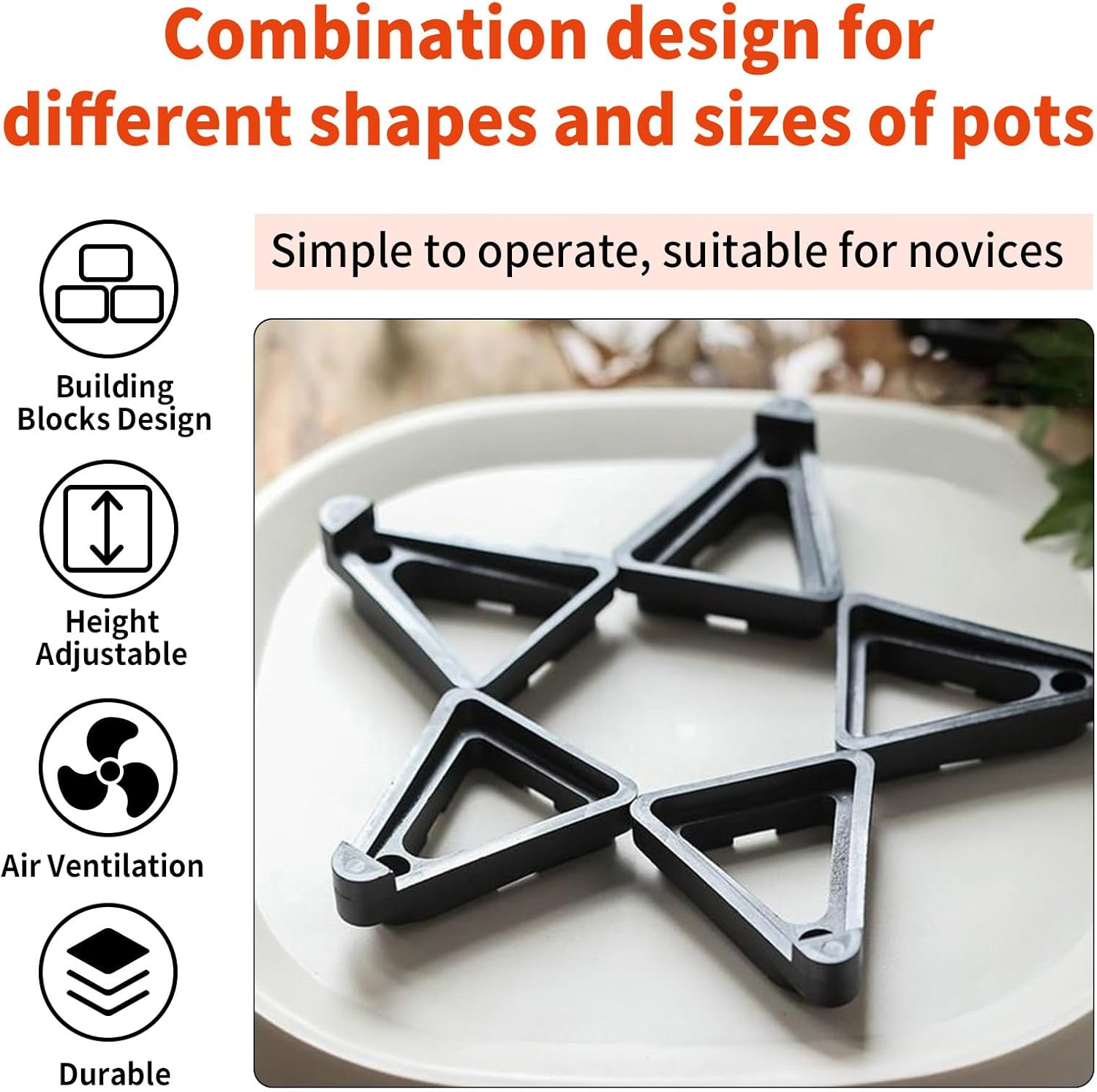 24 Pack Plant Pot Feet Triangle Pot Risers Black Durable Non Slip Supports Elevate Drainage Improve Airflow image number 4