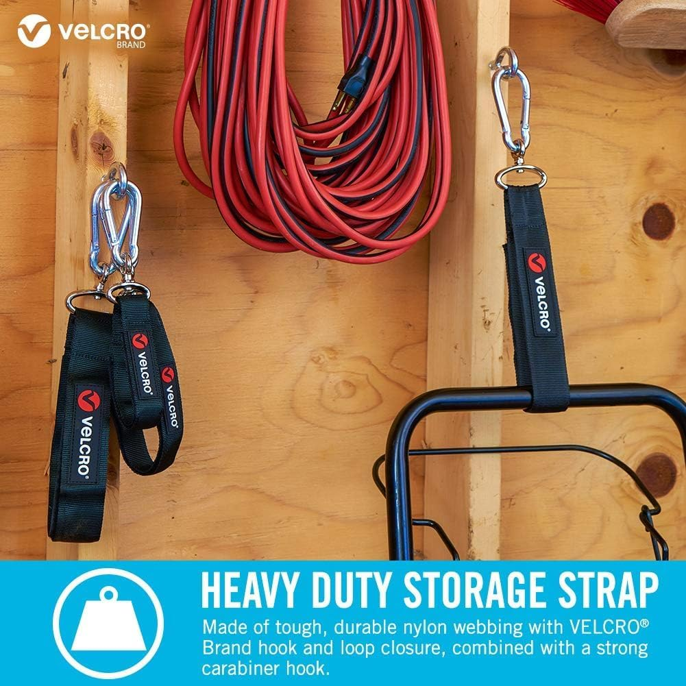 VELCRO Brand VEL-30196-USA Easy Hang Strap with Carabiner Clip Attach Water Bottles and Accessories to Bikes, Bags and More. Organization for Garden, Shed, RV. Extra Small-1Pk, Black image number 5