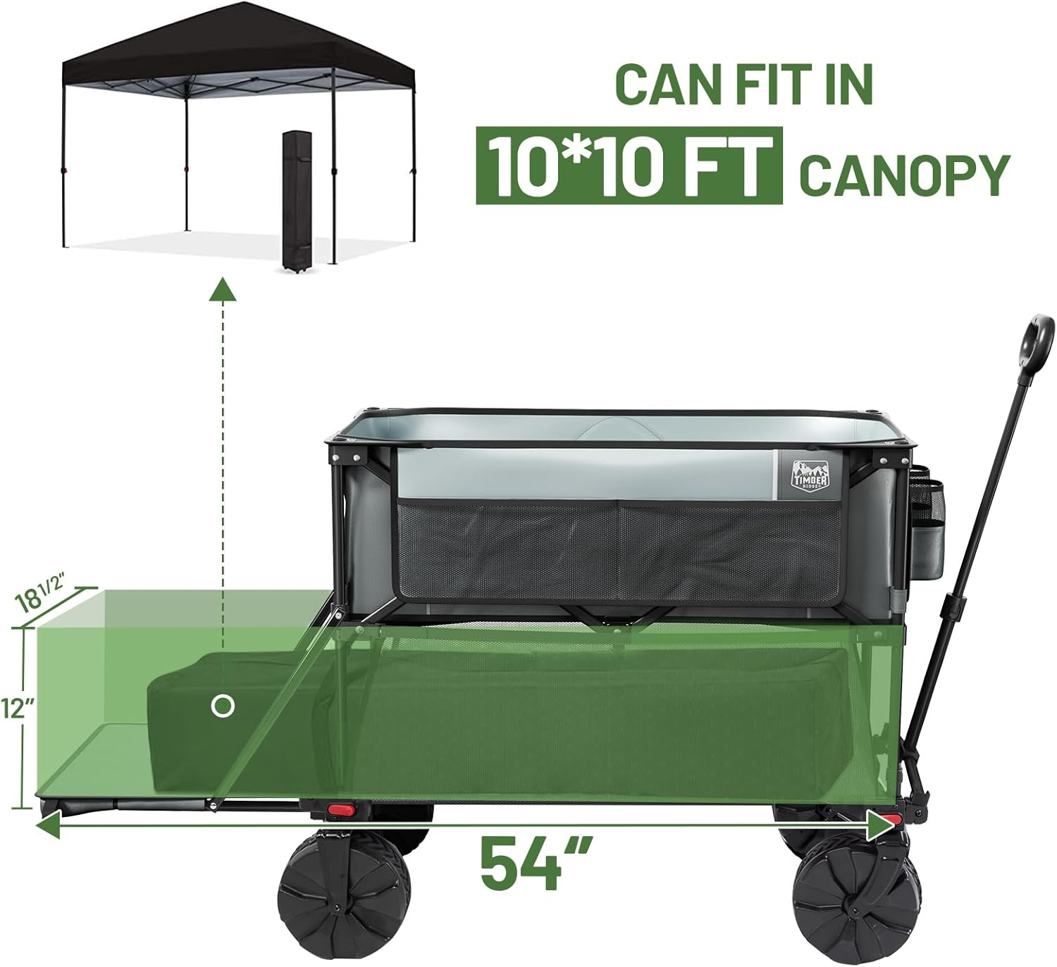 TIMBER RIDGE 400L Large Capacity Folding Double Decker Wagon, 54" Extra Long Extender Wagon Cart, 450Lbs Heavy Duty Collapsible Cart, All-Terrain Big Wheels for Camping, Sports, Shopping image number 3