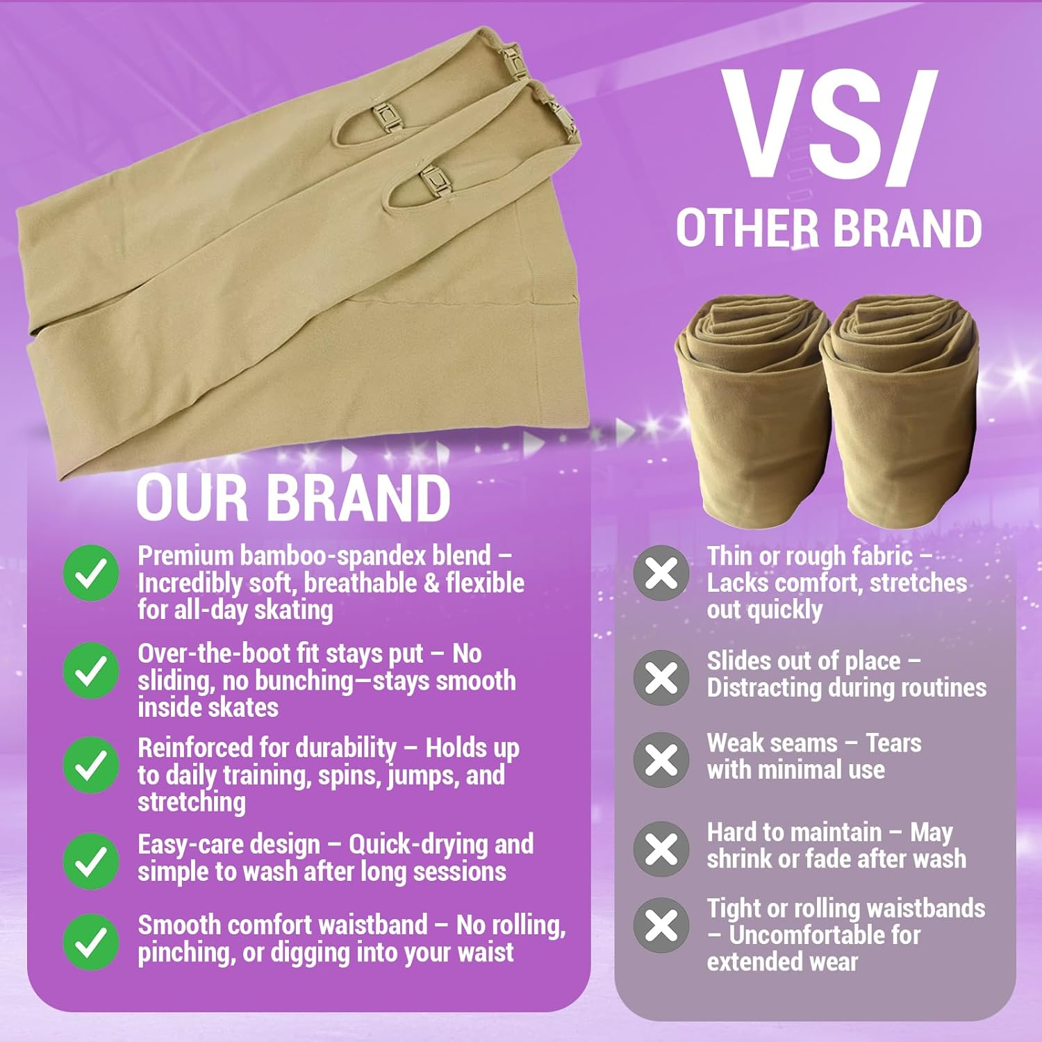 Kami-So over the Boot Figure Skating Tights | Soft, Stretchy Bamboo Leggings for Women & Girls | Cozy Tan Boot Covers