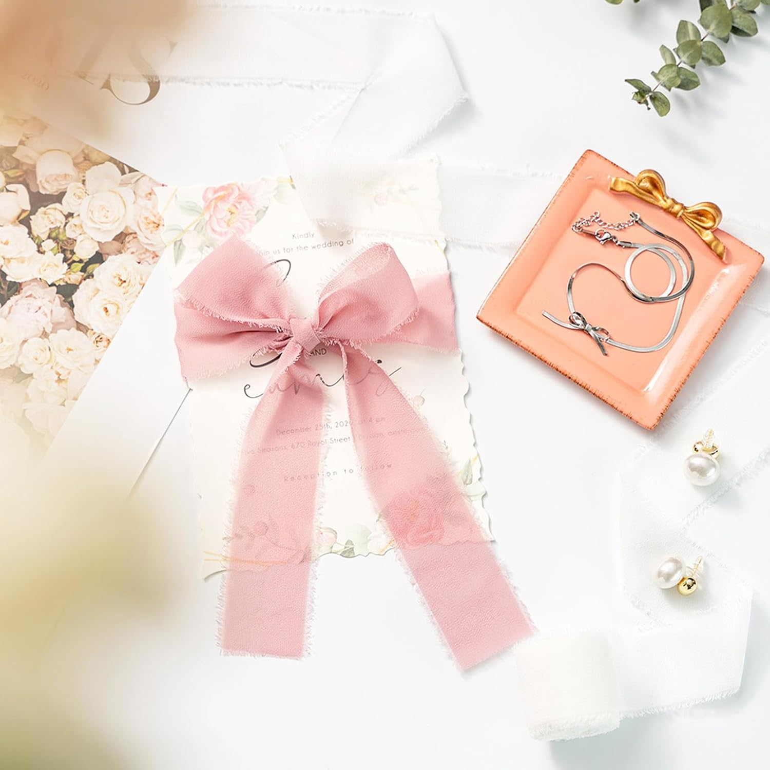 Chiffon Ribbon Decoration Handmade Wide Ribbon for Gift Wrapping for Wedding Birthday Valentine'S Day Party Decoration and Crafts DIY Projects,1.5 Inch X 7 Yd,Terracotta - Champagne image number 5