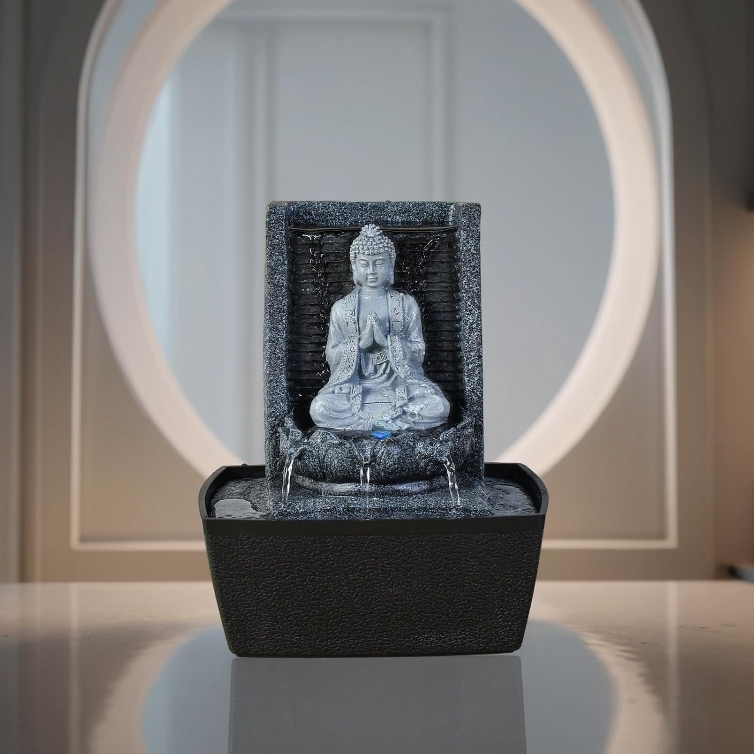Zen'Light Nirvana Indoor Fountain, Waterfall with Buddha and White LED Lighting, Modern Zen Decoration, Ideal for Meditation and Relaxation, Feng Shui, Height 26 Cm image number 3