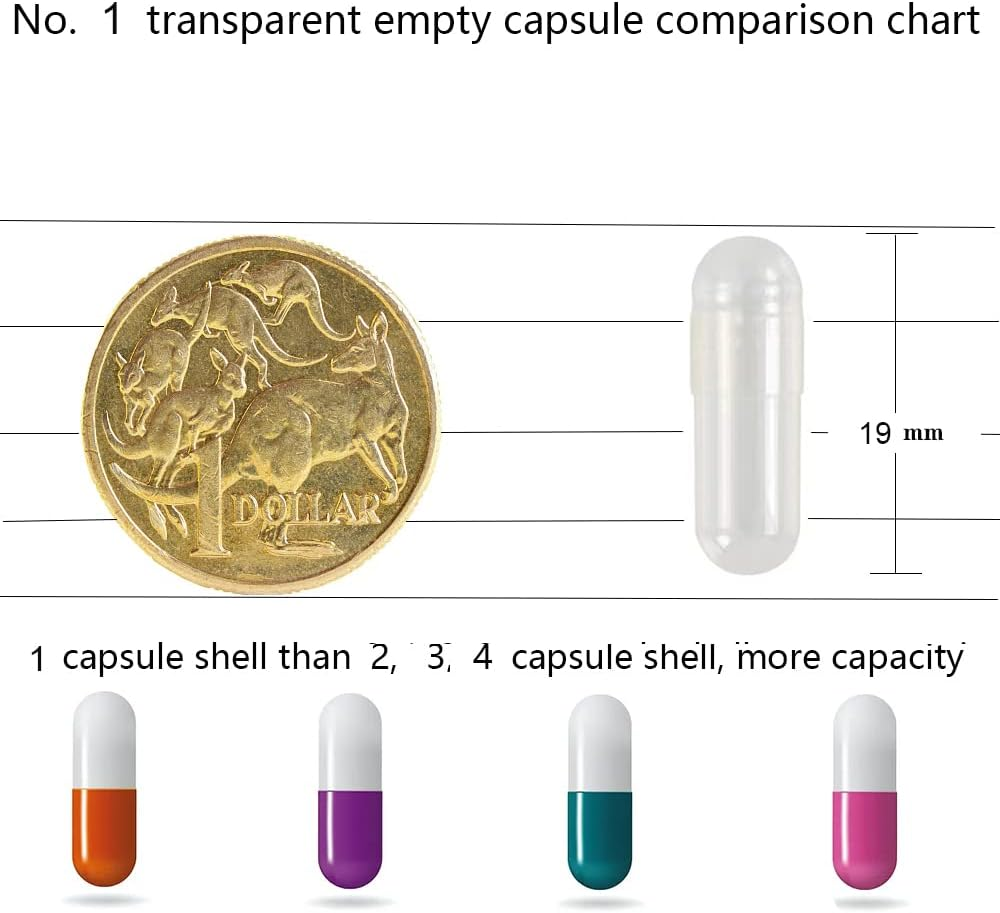 Capsule Size 1, Clear Empty Gelatin Capsules, 1000 Count -Kosher and Halal Certified,Gluten-Free Pure Bovine Gelatin Pill Capsule,Diy Powder Filling Vegetarian Vegan Capsules image number 5