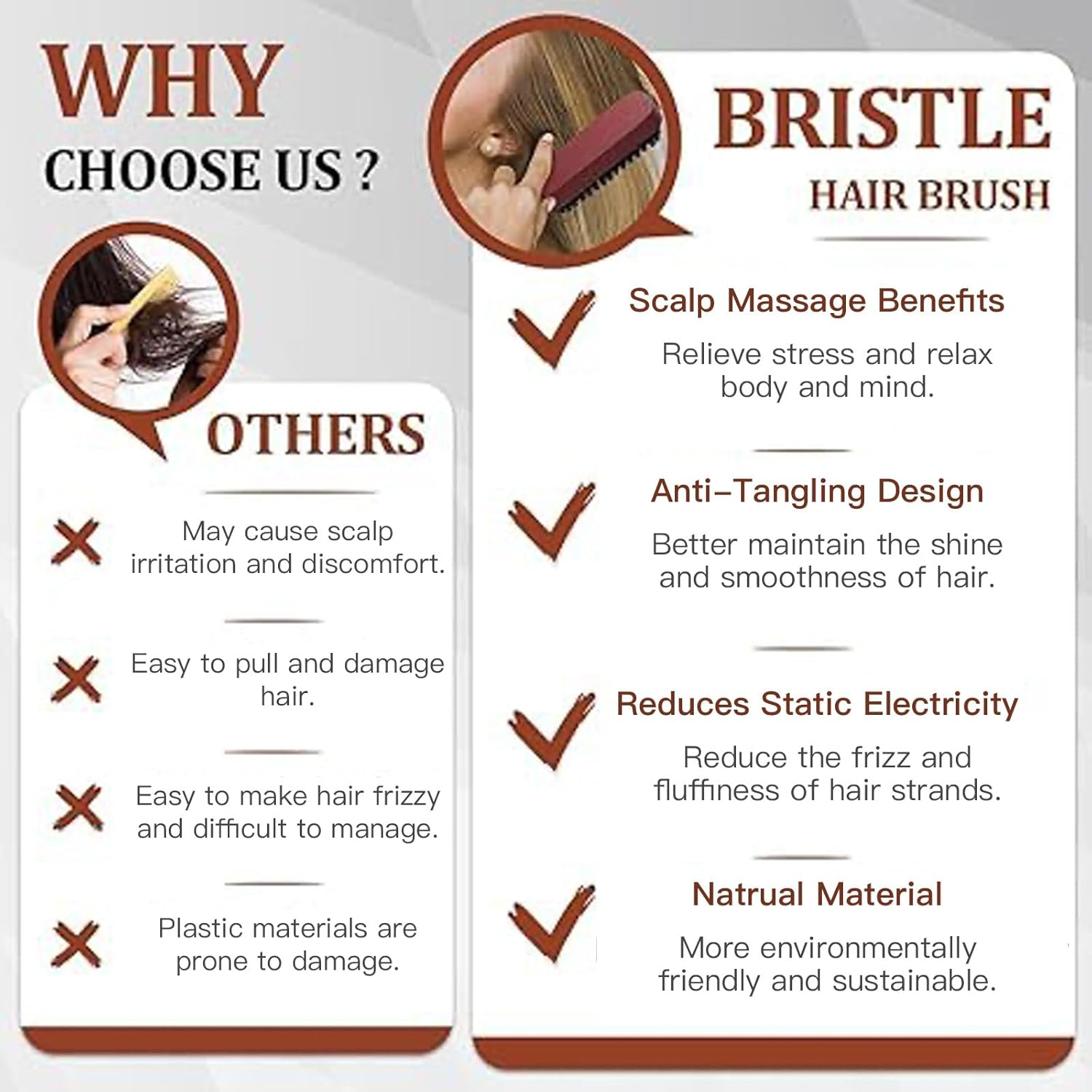 Auzly 5-Pack Premium Boar Bristle Hair Brush Set | Natural Slick Back & Beard Styling Brushes | Anti-Static Wooden Handle Hair & Beard Modeling Kit for Men & Women