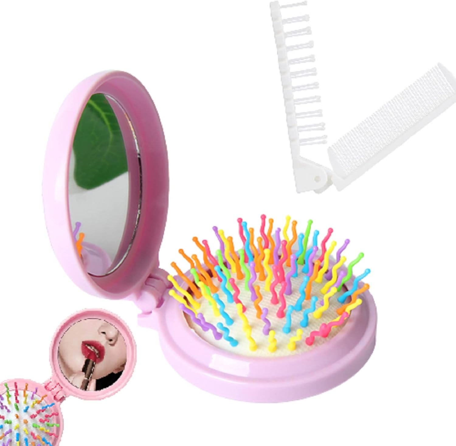 Foldable Hair Brushes with Travel Mirror, Foldable Bag Hair Brush, round Mini Hair Comb, Pocket Hair Brush, Folding Travel Mirror Hair Brushes, with Small Foldable Hair Brush, for Work, Travel, Women and Girls image number 6