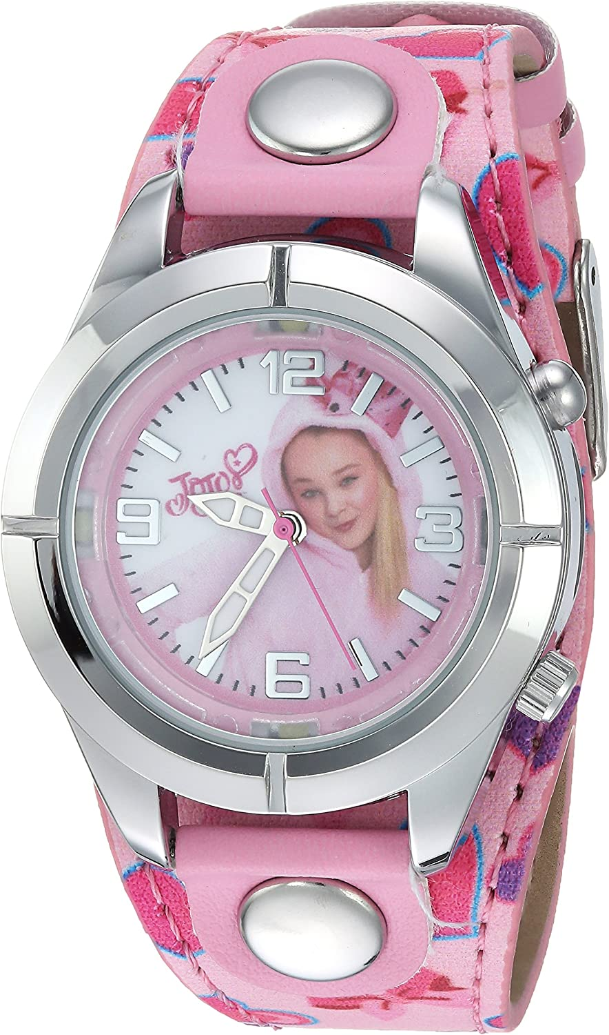 Jojo Siwa Kids' Analog Watch with Silver-Tone Case, Pink Leather Strap, Easy to Buckle - Kids' Watch with Jojo Siwa on the Dial, Safe for Children - Model: JOJ5003, PINK, Analog Watch image number 4
