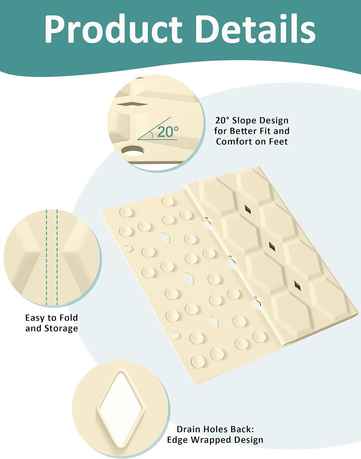 Non-Slip Shower Mats for inside Shower， 14 X 18 Inch Silicone Bathtub Mat Non-Slip, Bath Mat for Tub with Suction Cups, Drain Holes Bath Tub Mat (Light Ivory Color) image number 4