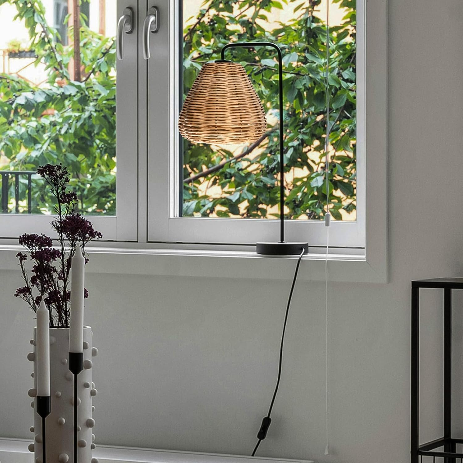 Round Rattan Lampshade Boho, Stylish Upgrade Lampshade for Table Lamp, Hanging and Floor Lamp, All Indoor Spaces (Brown, 14 Cm Diameter 15 Cm Height)