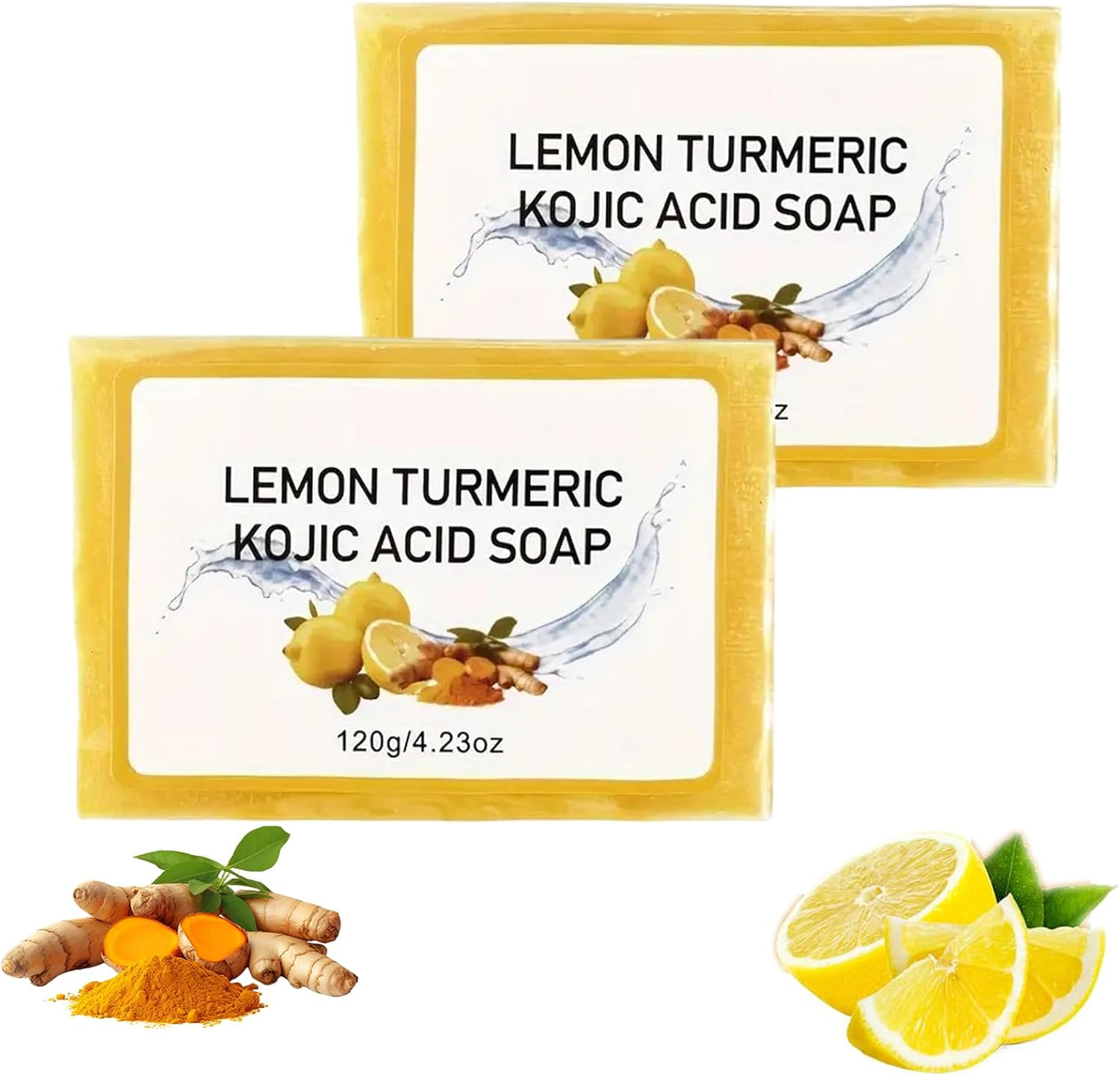 Scentric Glow Soap, Lemon Turmeric Kojic Acid Soap, Turmeric Soap for Dark Spots, Melanin Turmeric Soap for Face and Body, Moisturizing Deep Cleansing for Women & Men, Turmeric Lemon Soap 120G (3Pcs)