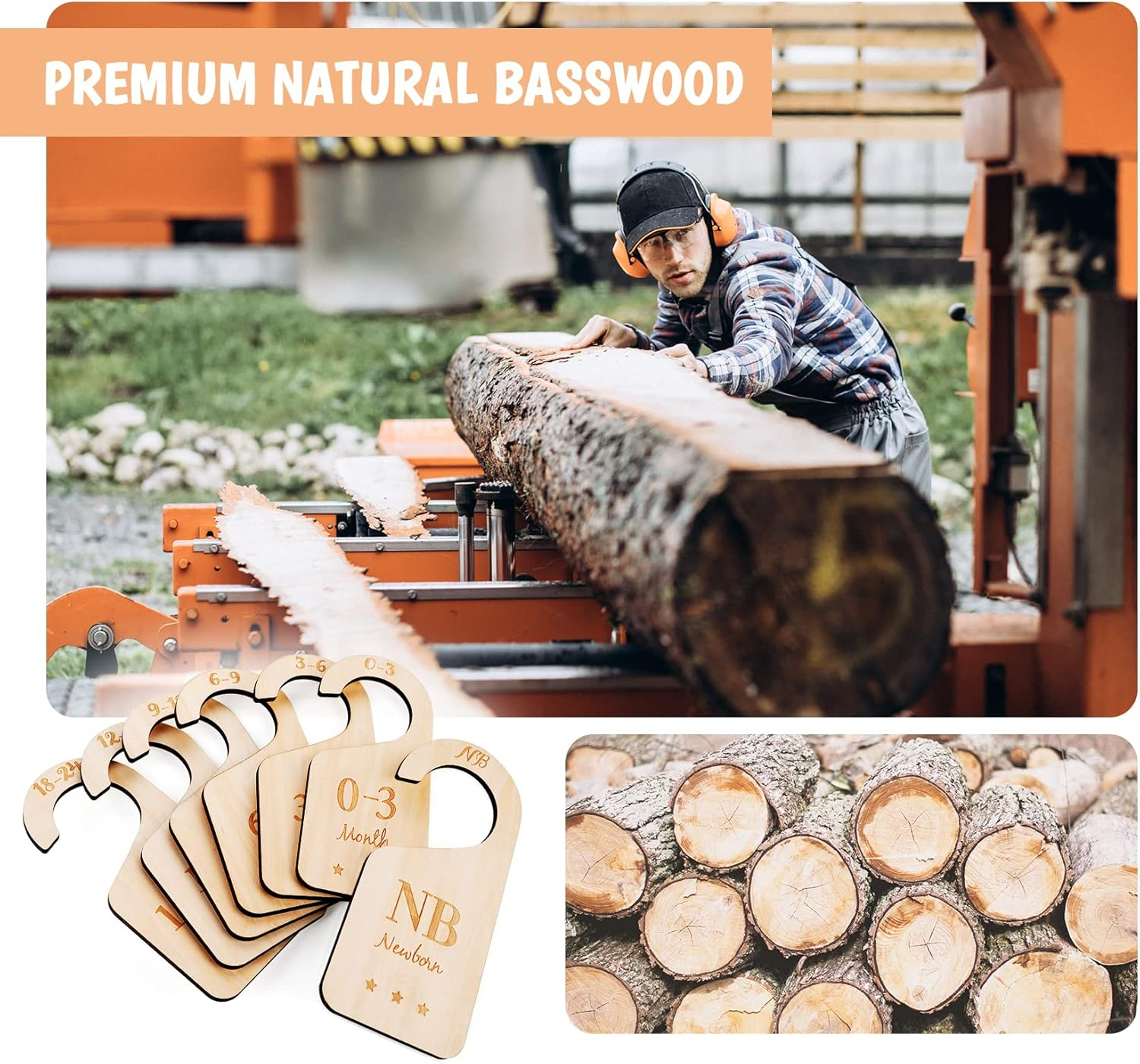 HOU&Iacute;SM Wooden Baby Closet Size Dividers 7Pack, Baby Clothes Organizers Home Nursery Decor, Thicken and Double Sided from Newborn to 24 Months, Hanging Closet Dividers for Newborn Baby Shower image number 6