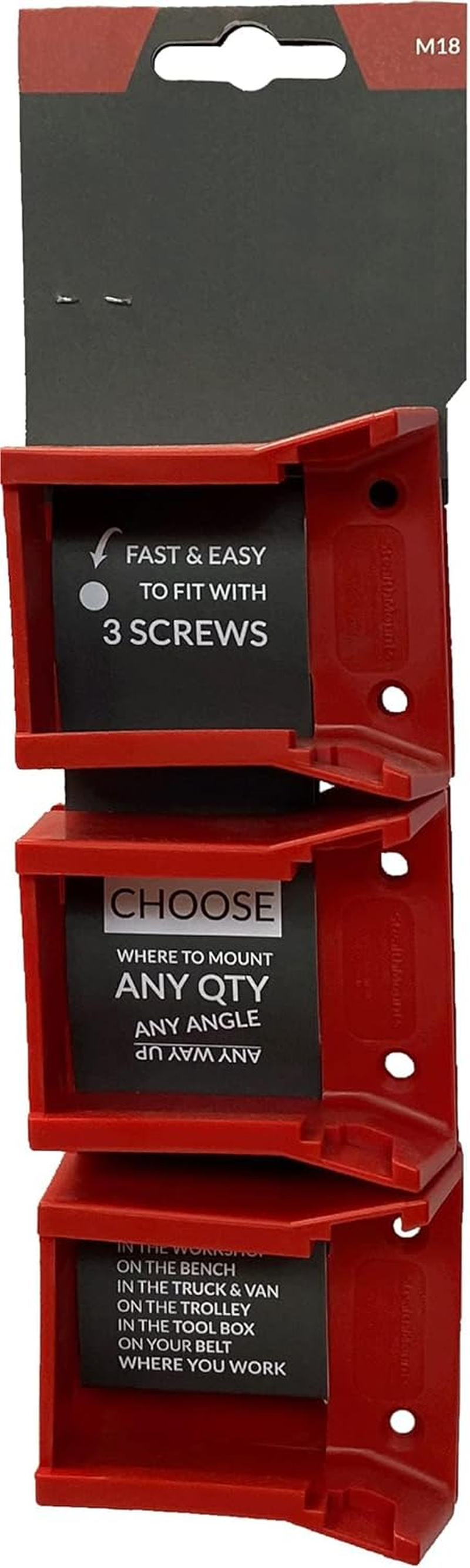Stealthmounts Milwaukee Battery Holders M18 | Milwaukee M18 Battery Mounts for Milwaukee Power Tools | 6 Pack | Red Milwaukee M18 Battery Organizers image number 4