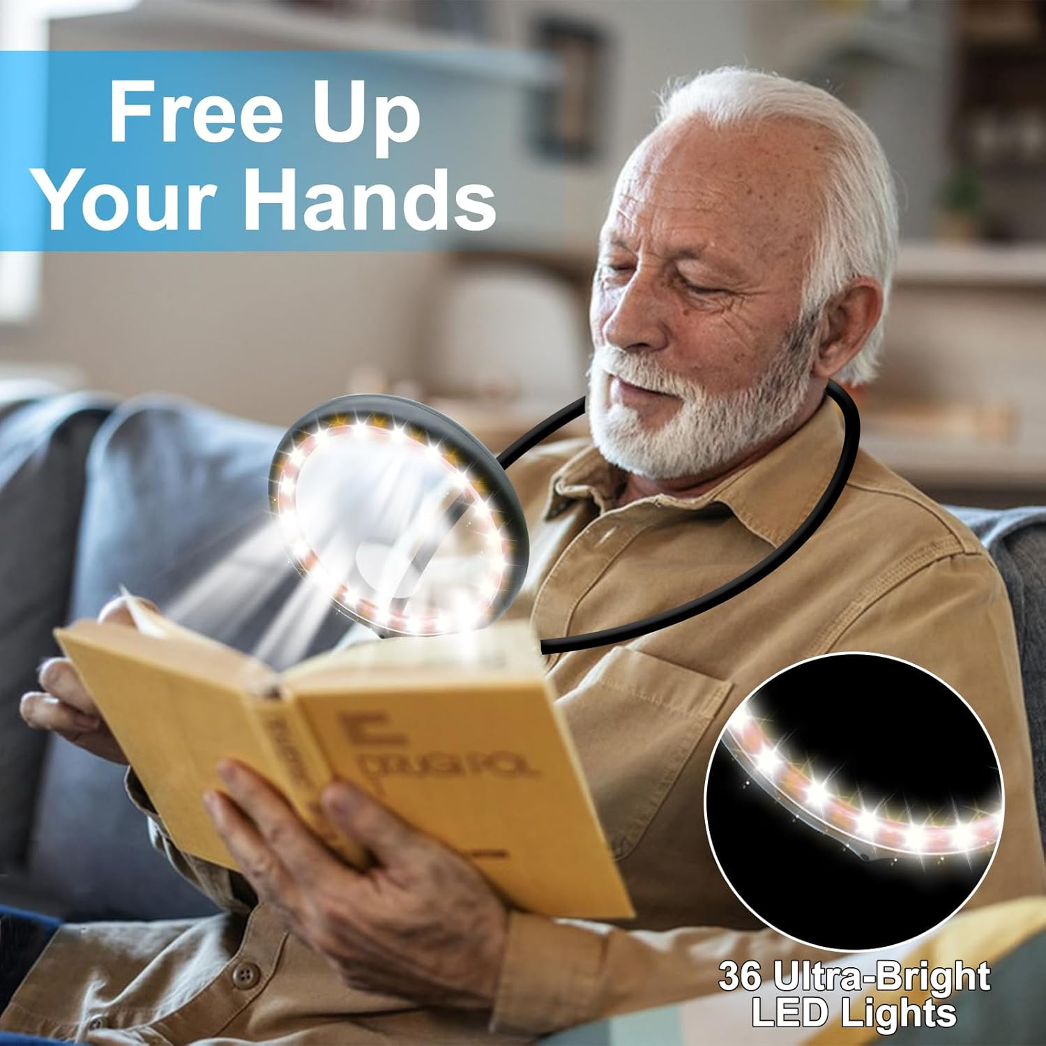 5X Magnifying Glass with 36 LED Light, 5.2 Inch Large Magnifier with 3 Light Modes, Neckwear Magnifying Glass with Flexible Gooseneck for Close Work, Reading, Sewing Low Vision Seniors (Upgrade)