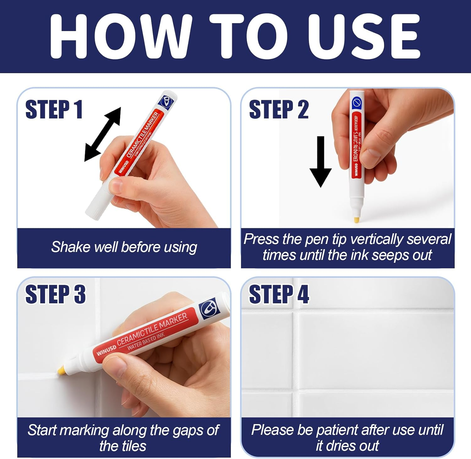 Grout Pen White - 2Pcs Waterproof Tile Repair Marker Kit | Grout Colorant for Stained Lines on Shower Tiles, Bathroom & Kitchen Floors | Bright White Touch-Up Paint, Seals & Cracks​ - White image number 5