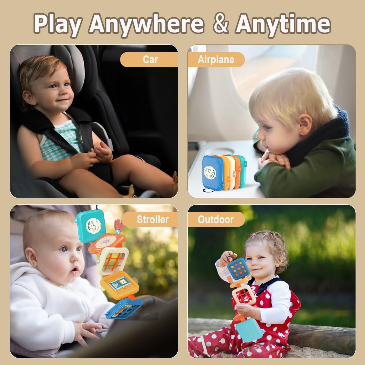 Baby Montessori Busy Activity Cube Board Toys for 1 Year Toddler, 8 in 1 Early Educational Learning Travel Cube for Plane ＆ Car, Sensory Toy for Boys Girls image number 6