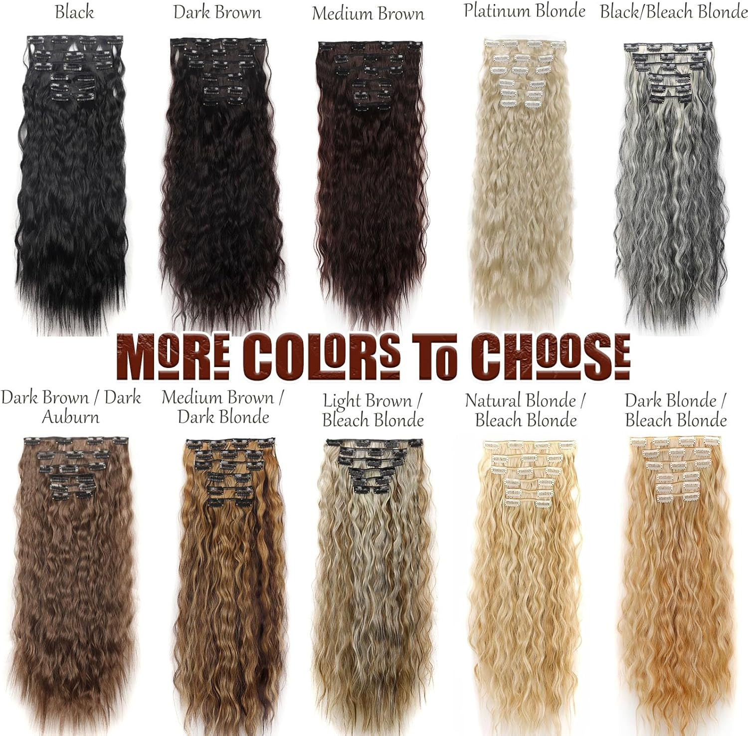 Dcbaboo Hair Extensions Clip in 6PCS 20Inch Curly Wavy Clip in Hair Extension Long Wave Synthetic Fiber Fake Hair Pieces for Women Clip in Extensions Full Head Natural Hairpiece, Light Brown/Blonde - Light Brown / Bleach Blonde image number 4