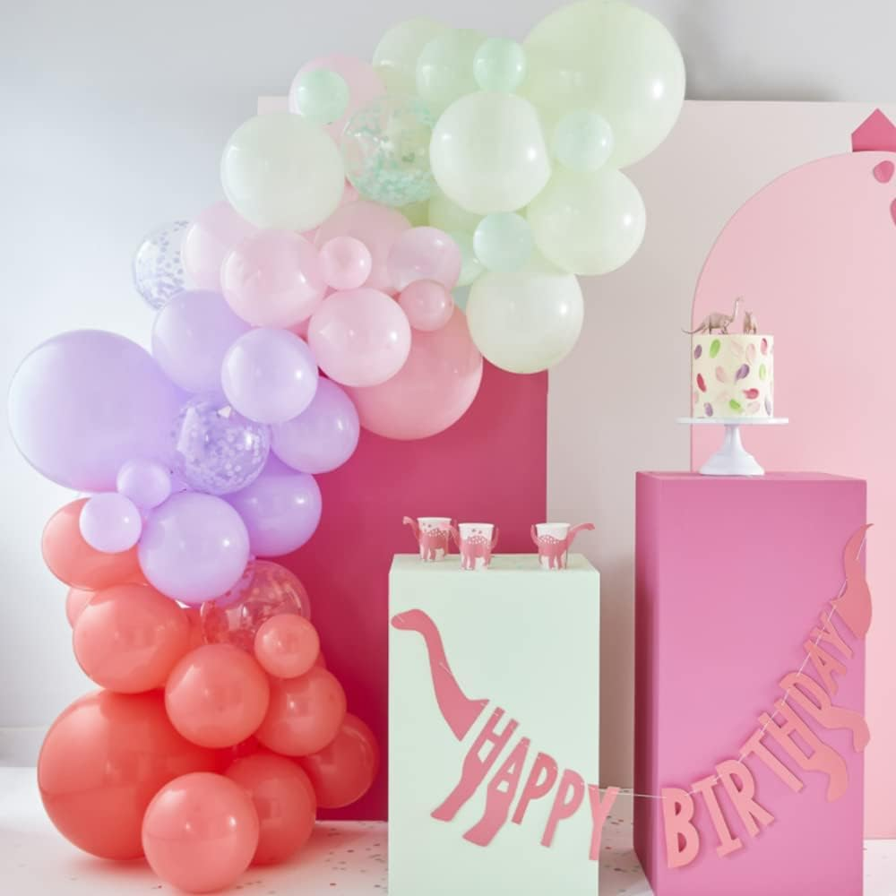 Ginger Ray Dinosaur Pink, Lilac and Pastel Green Roar Balloon, 30 Cm Diameter (5 Pieces) image number 1