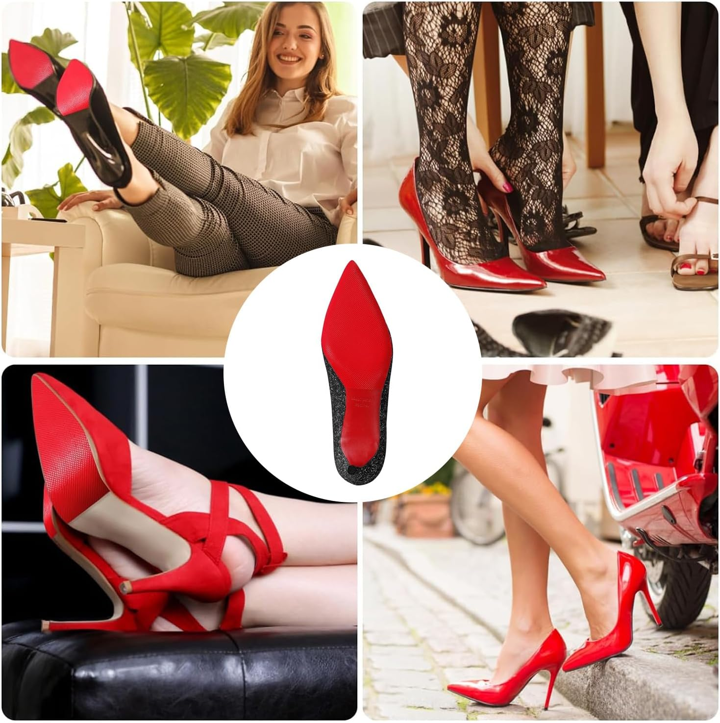 4 Pack Sole Protector Shoe Pad Red Non Slip Grips on Bottom of Shoes Cushion for High Heels Leather for Women image number 5