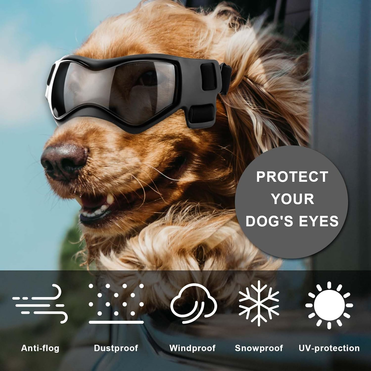 Small Breed Dog Sunglasses, Dog Goggles for Small Dogs Windproof Anti-Fog Dog Glasses Adjustable Dog Goggles for Pet Small Medium Dogs Outdoor Eye Protection (Black) image number 2