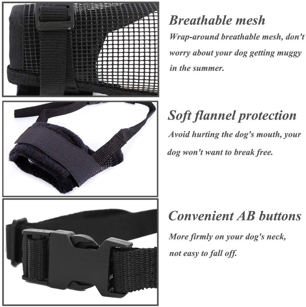 Muzzle for Dogs - Adjustable Soft Dog Muzzle for Small Medium Large Dog, Air Mesh Training Dog Muzzles for Biting Barking Chewing - Breathable Mesh & Soft Flannel Protects Dog Mouth Cover image number 3