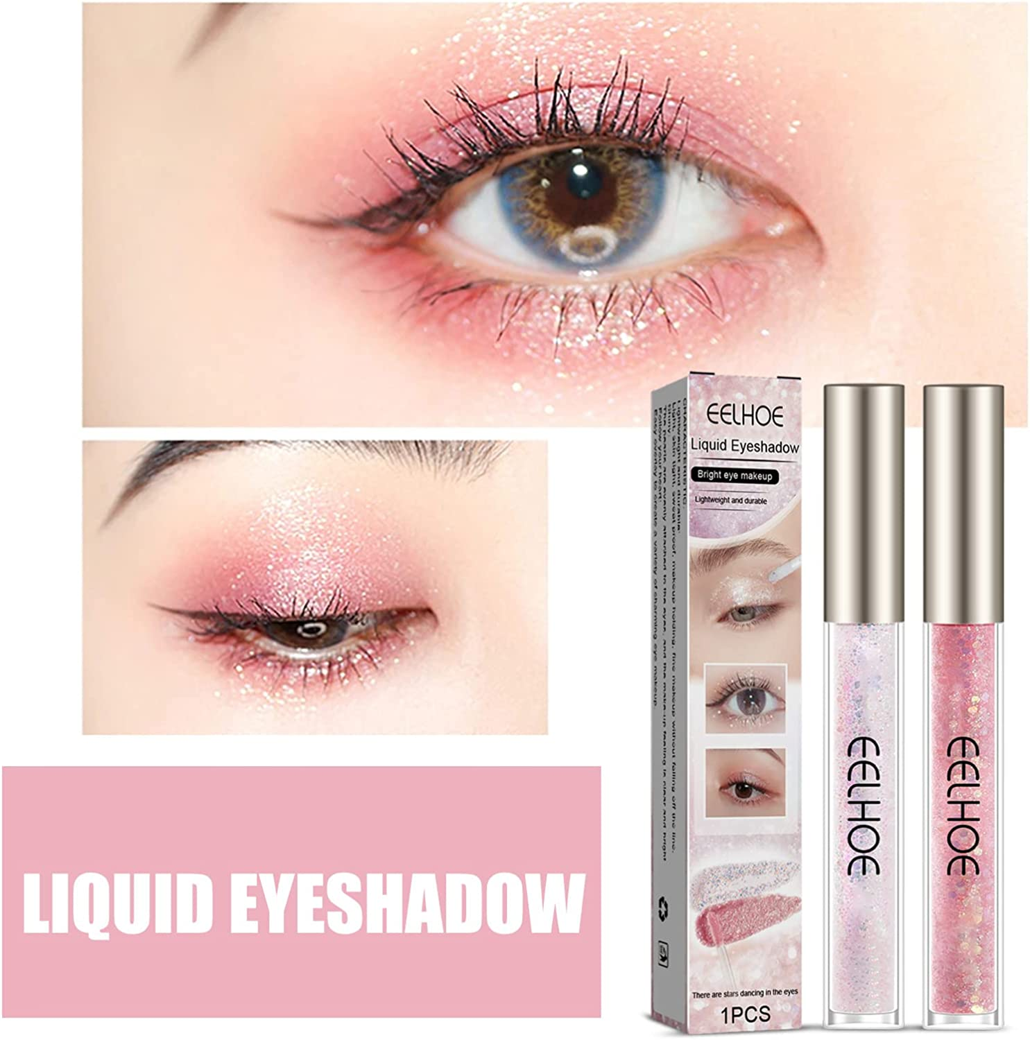 Liquid Glitter Eyeshadow, Shimmer Metallic Liquid Eye Shadow for Women, Glitter Eyeliner Liquid Sets, Long Lasting Quick-Drying Glow Eye Make up (Dazzling) image number 5