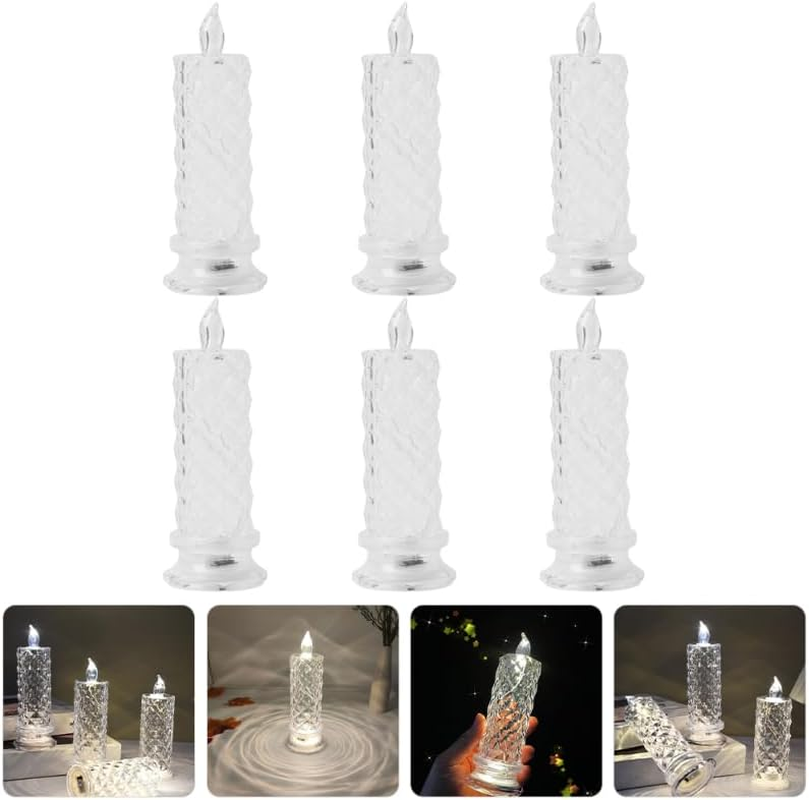 OSALADI Pack of 6 LED Rose Candles with Clear Crystal-Like Design, Energy-Saving Electric Candles with Sturdy Base as Party Table Decoration for Living Room and Festive Occasions image number 5