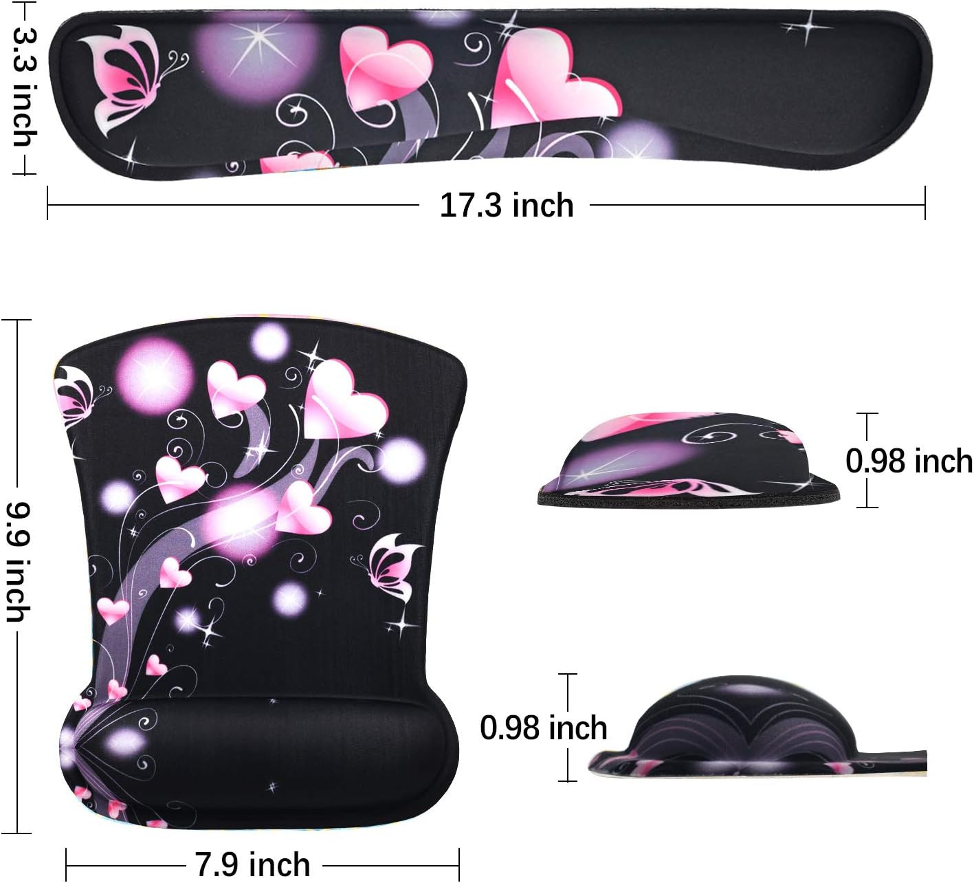 Keyboard Wrist Rest Pad Ergonomic Mouse Pad Set, Tolulu Cute Mouse Pad for Computer Laptop, Non Slip Mousepad Keyboard Wrist Support with Raised Memory Foam for Easy Typing & Pain Relief, Pink Hearts image number 2