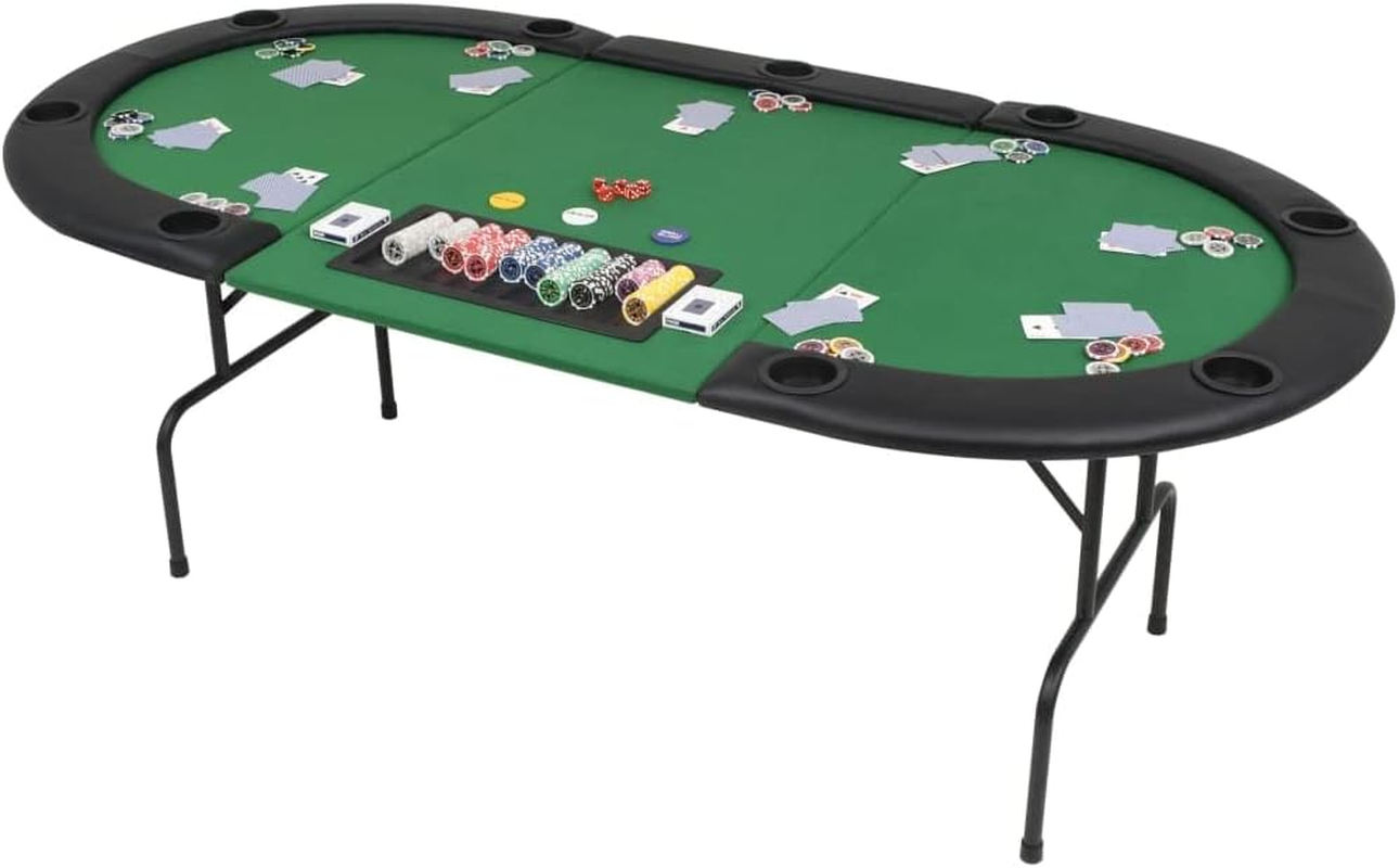 Vidaxl Folding Poker Table - Green Oval Game Table - Suitable for 9 Players - Polyester Upholstery & Artificial Leather Armrests - MDF and Steel image number 1