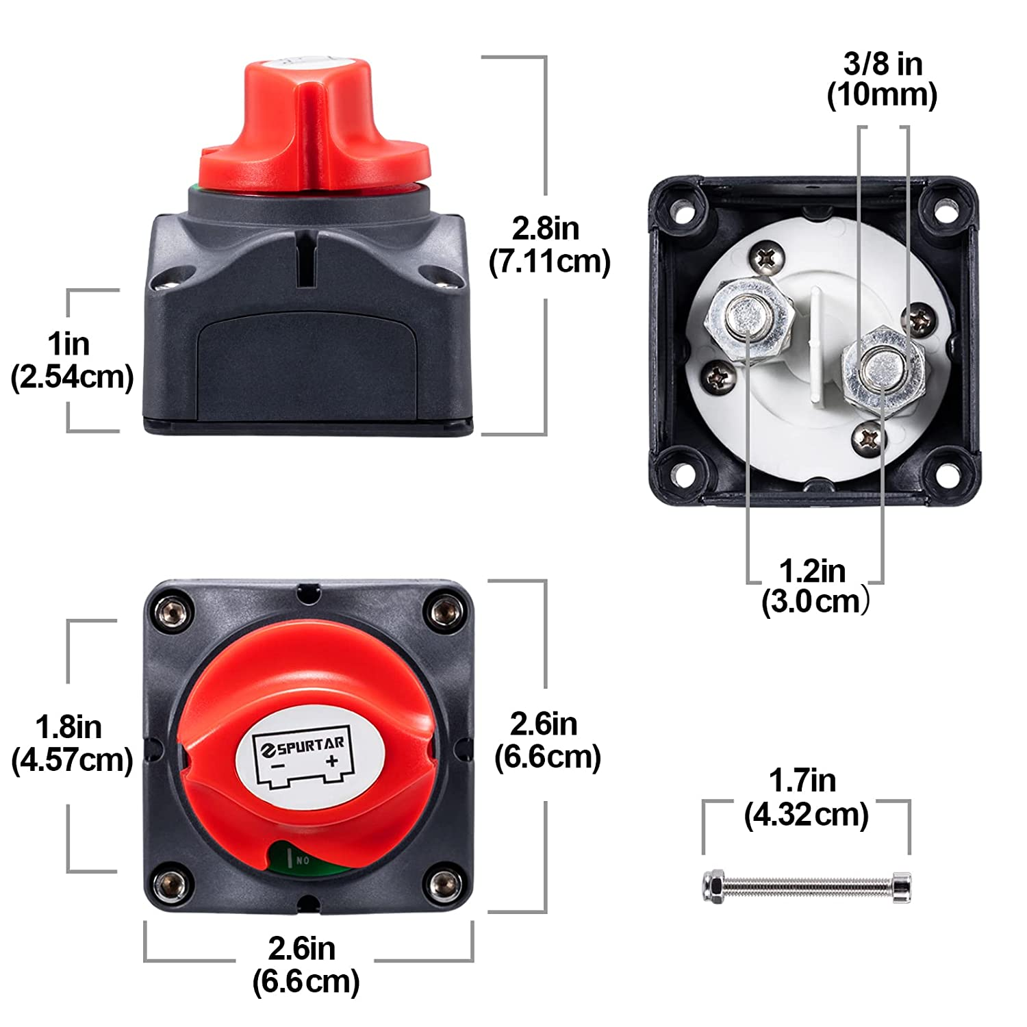 Spurtar Battery Isolator 12V 24V 48V Master Battery Disconnect Switch Battery Kill Switch Shut off Switch for Car for RV ATV UTV Caravan Boat Marine (On/Off)