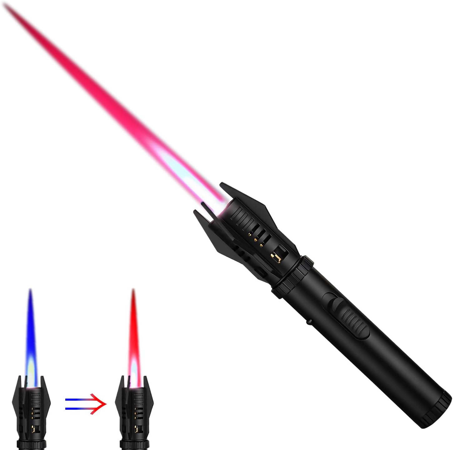 Torch Lighter - Windproof Jet Flame Lighter, Durable Zinc Alloy Body, Refillable, with Color-Changing Flame and Safety Lock.(Gas Not Include)