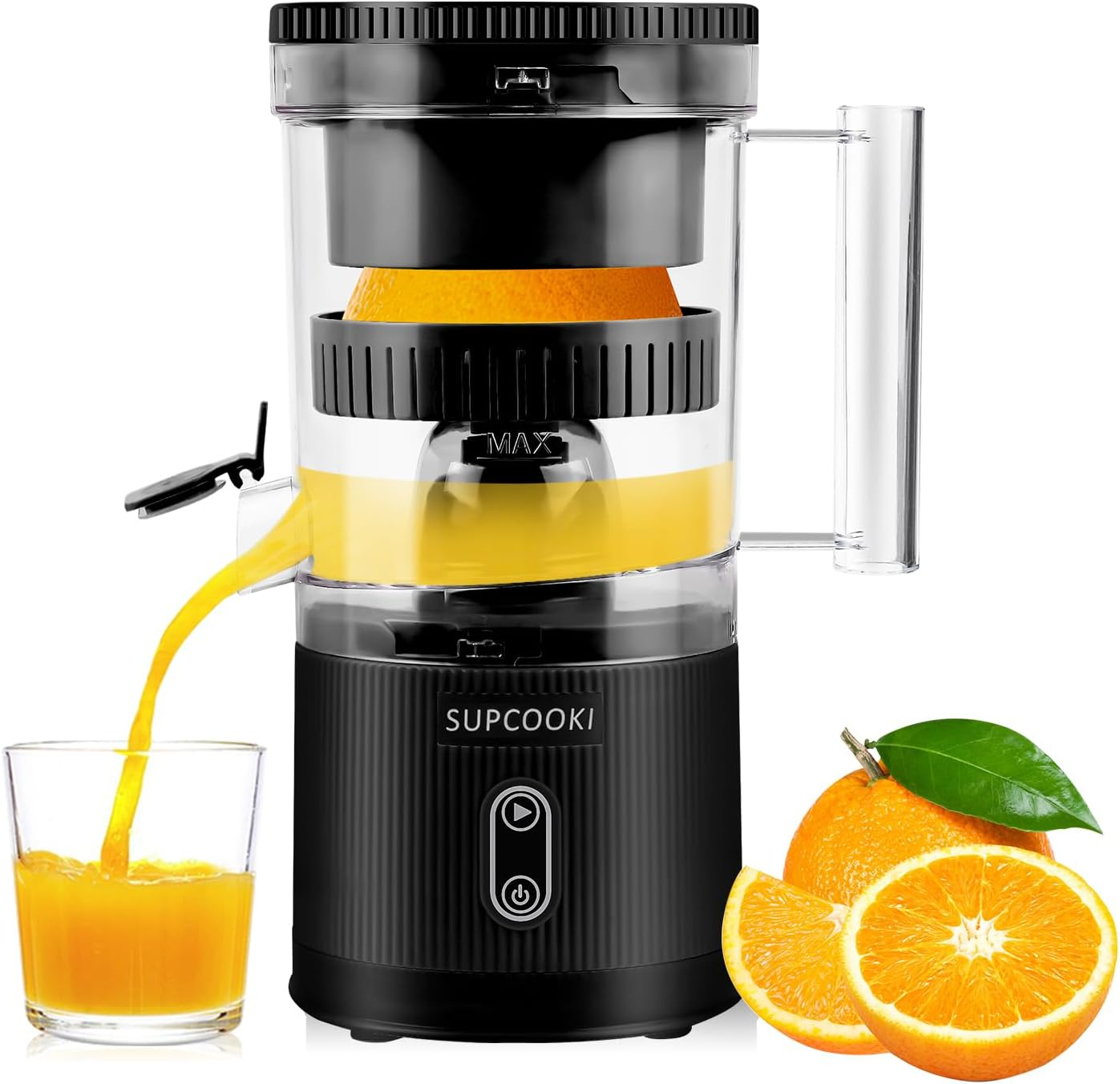 Electric Citrus Juicer, Rechargeable Juicer Machine with USB Cable and Cleaning Brush, Touch Button, Automatic Orange Lime Lemon Grapefruit Squeezer, Easy to Clean Portable Juicer, White