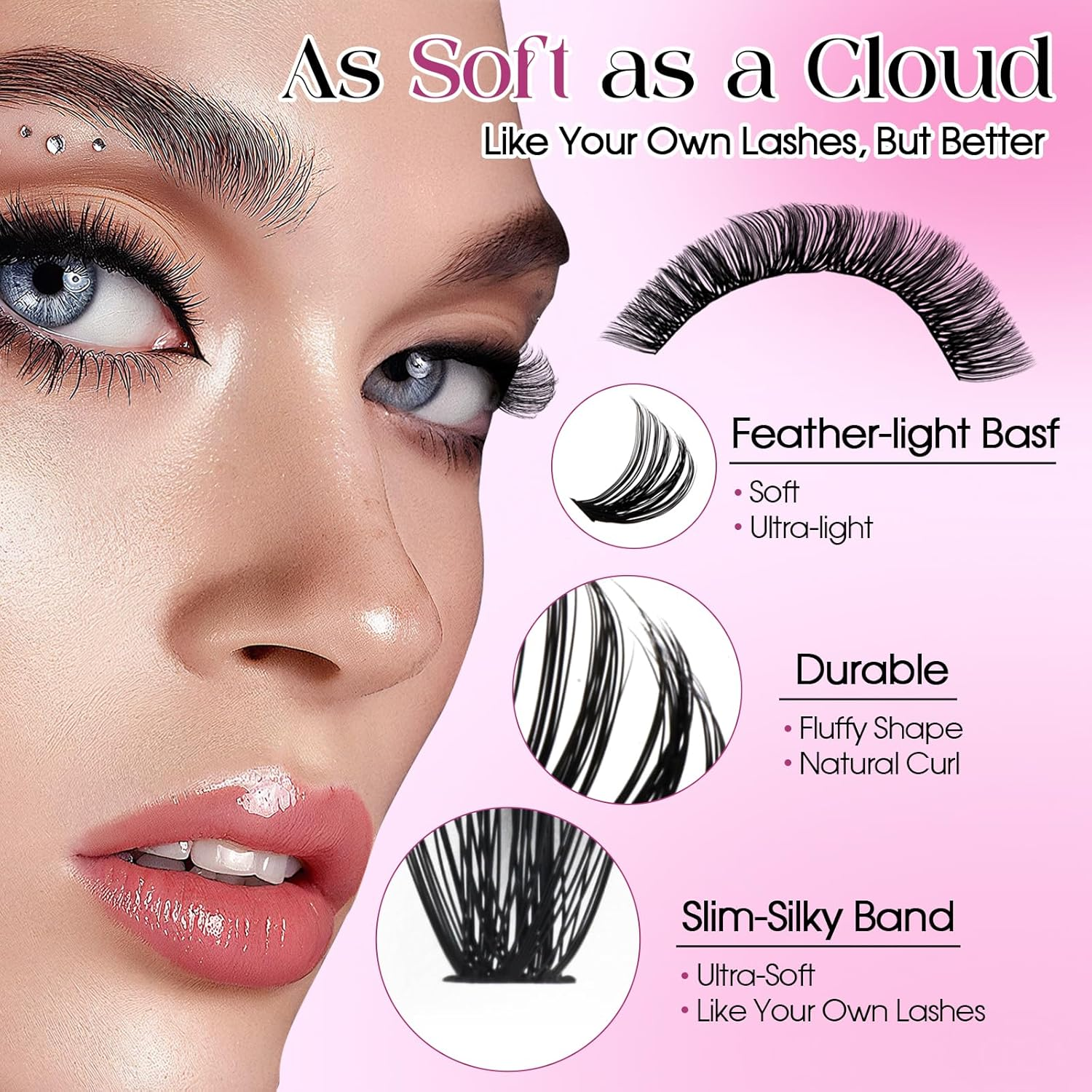 WENDY Lash Clusters Kit, 980Pcs Cluster Lashes D Curl Individual Eyelashes Natural 10-18Mm Mixed Russian DIY Lash Extension Kit with Lash Bond and Seal(60D+80D+80D+100D-D) image number 3