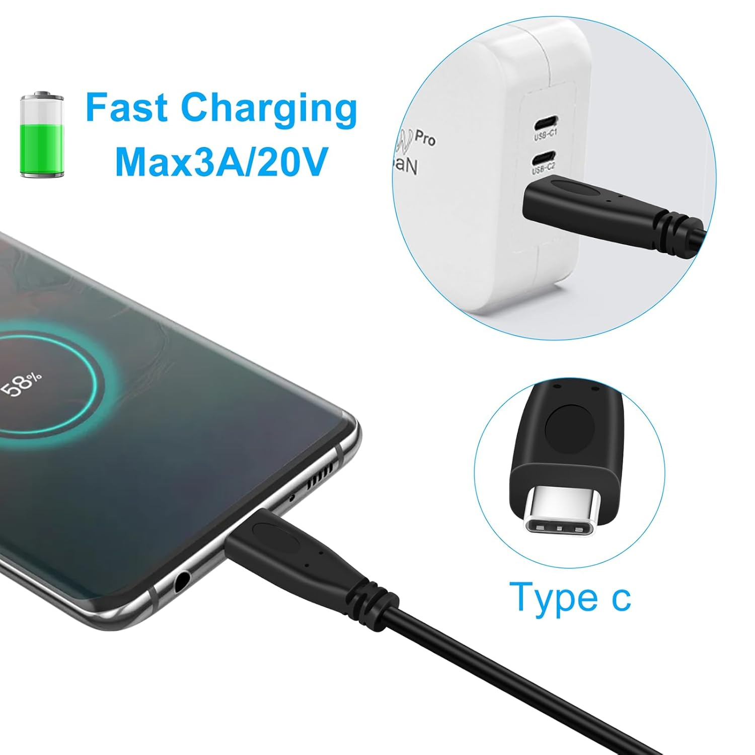 Thzzhnno USB C Extension Cable 0.2M, USB C 3.1 Extender Type C Male to Female Support 65W Fast Charging, 10Gbps Sync Transfer Compatible with USBC Hub/Psvr2/Iphone 15/Macbook Pro/Mag Safe Charger image number 1